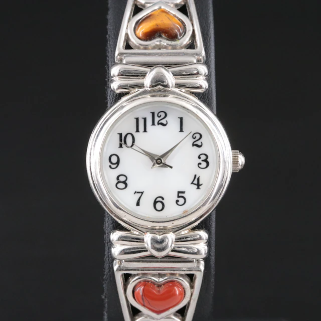 Western Style Gemstone Heart Stainless Steel Quartz Watch