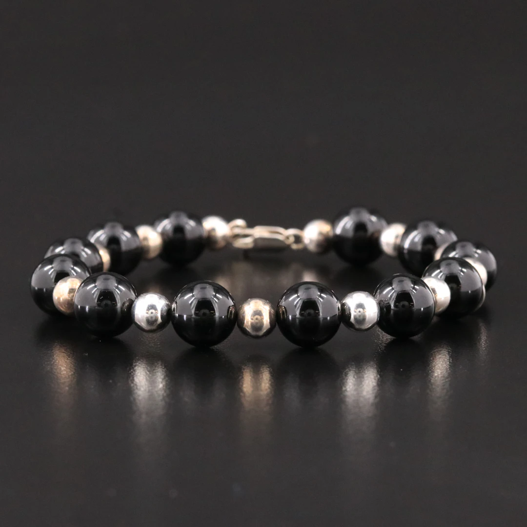 Tiffany & Co. Sterling and Black Onyx Bead Bracelet
