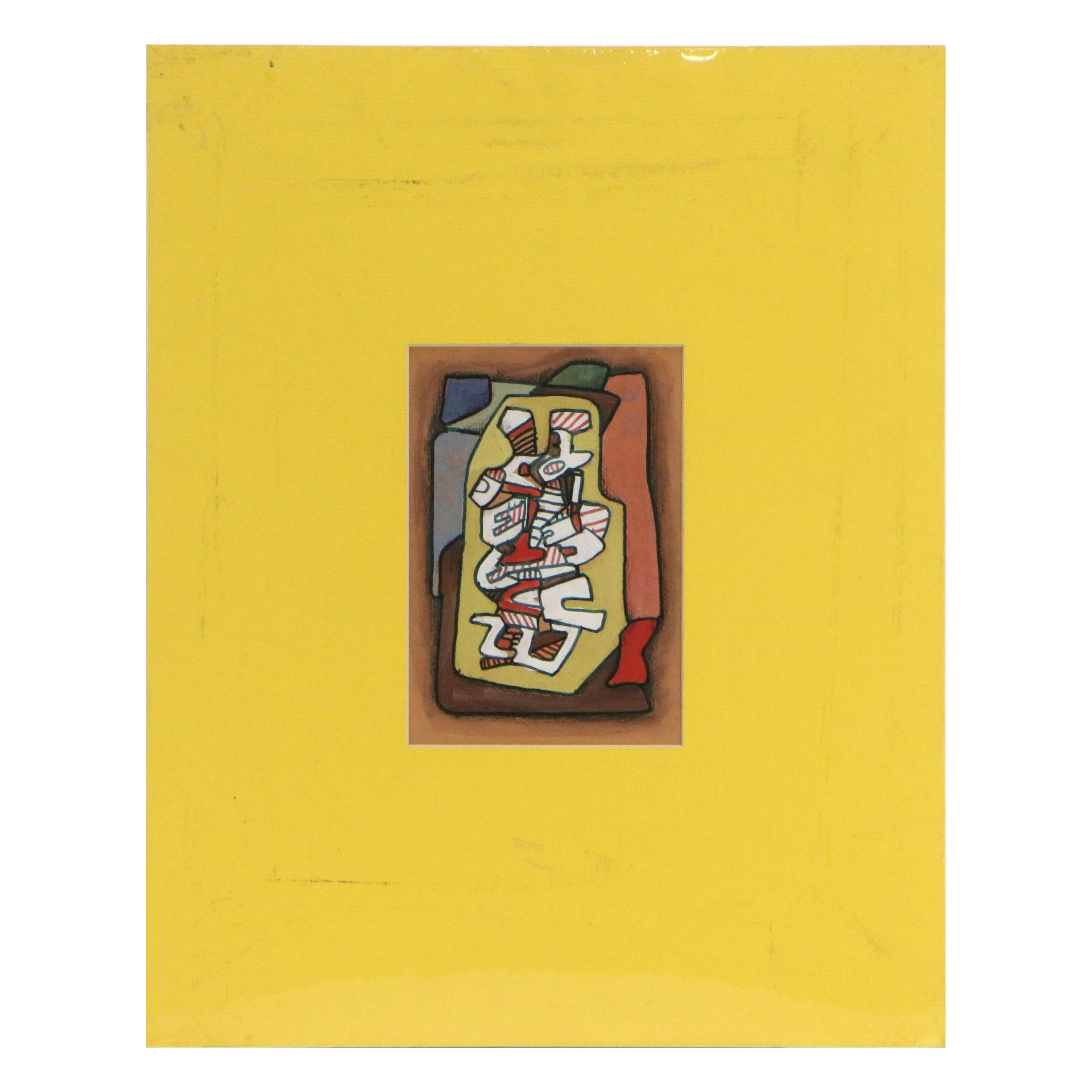 Jean Dubuffet Cubistic Watercolor and Gouache Painting of Abstract Composition