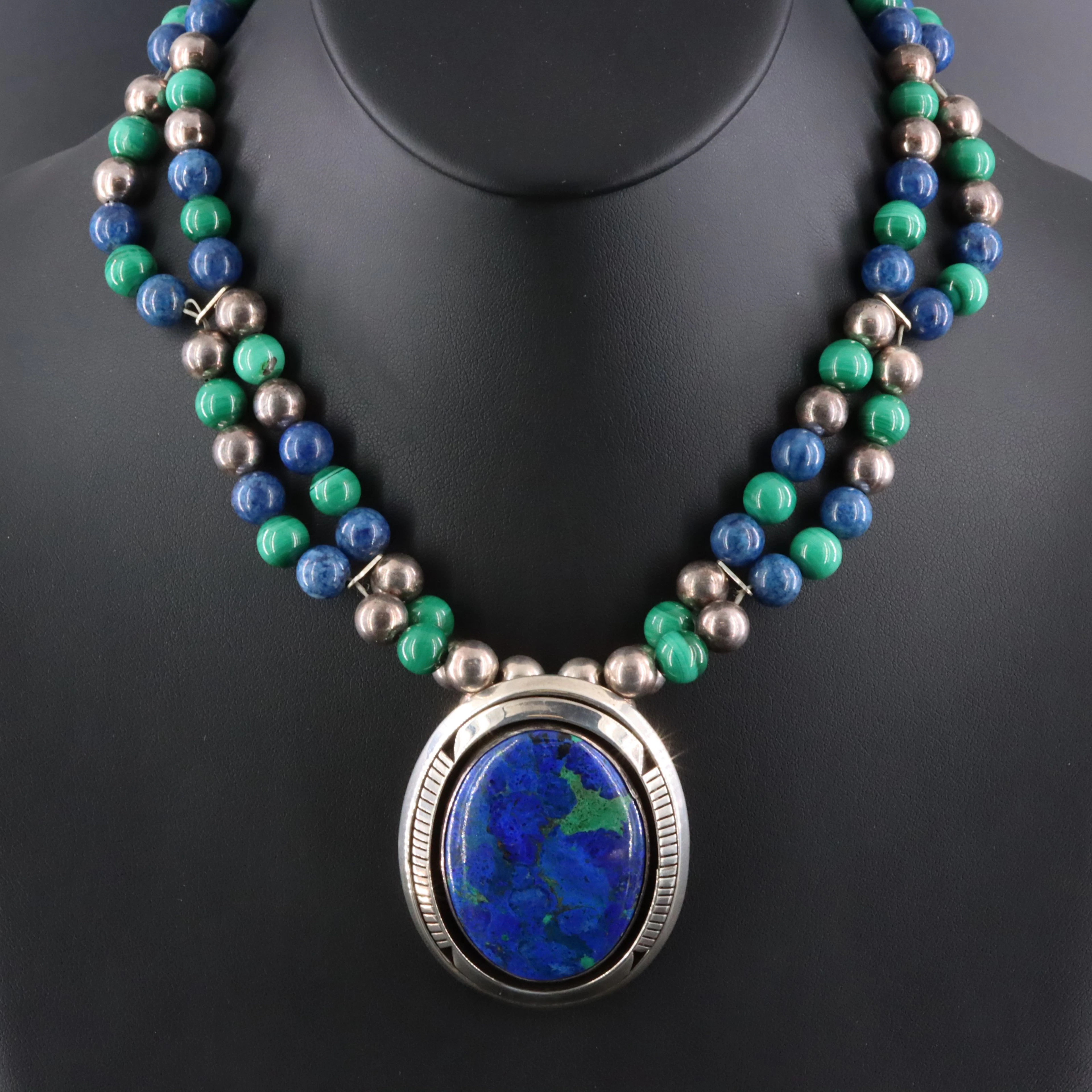 Charles Trujillo for Carol Felley Sterling Azurite, Malachite & Lapis Necklace