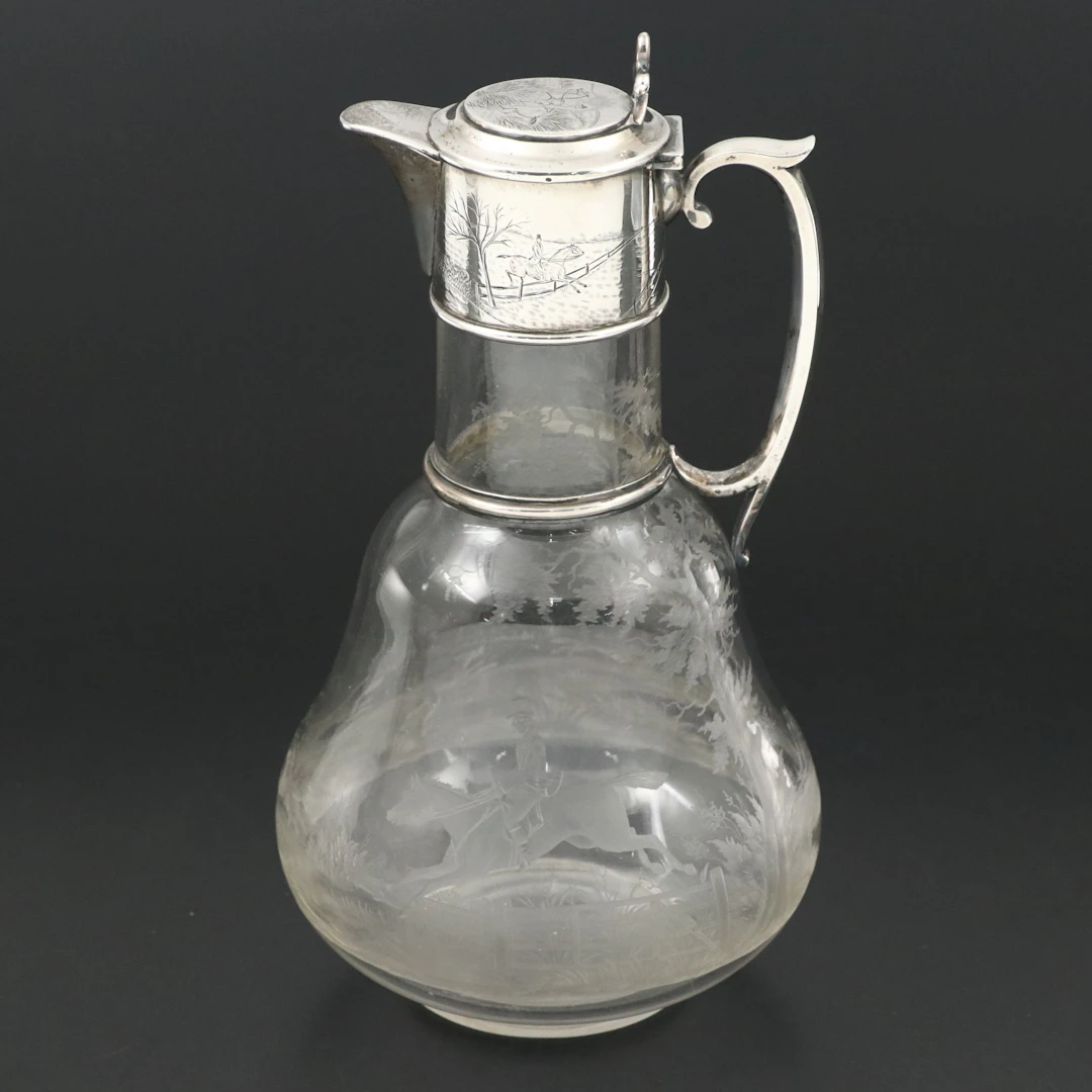 Edward H. Stockwell of London Sterling Silver Hunting Motif Pitcher, 1881