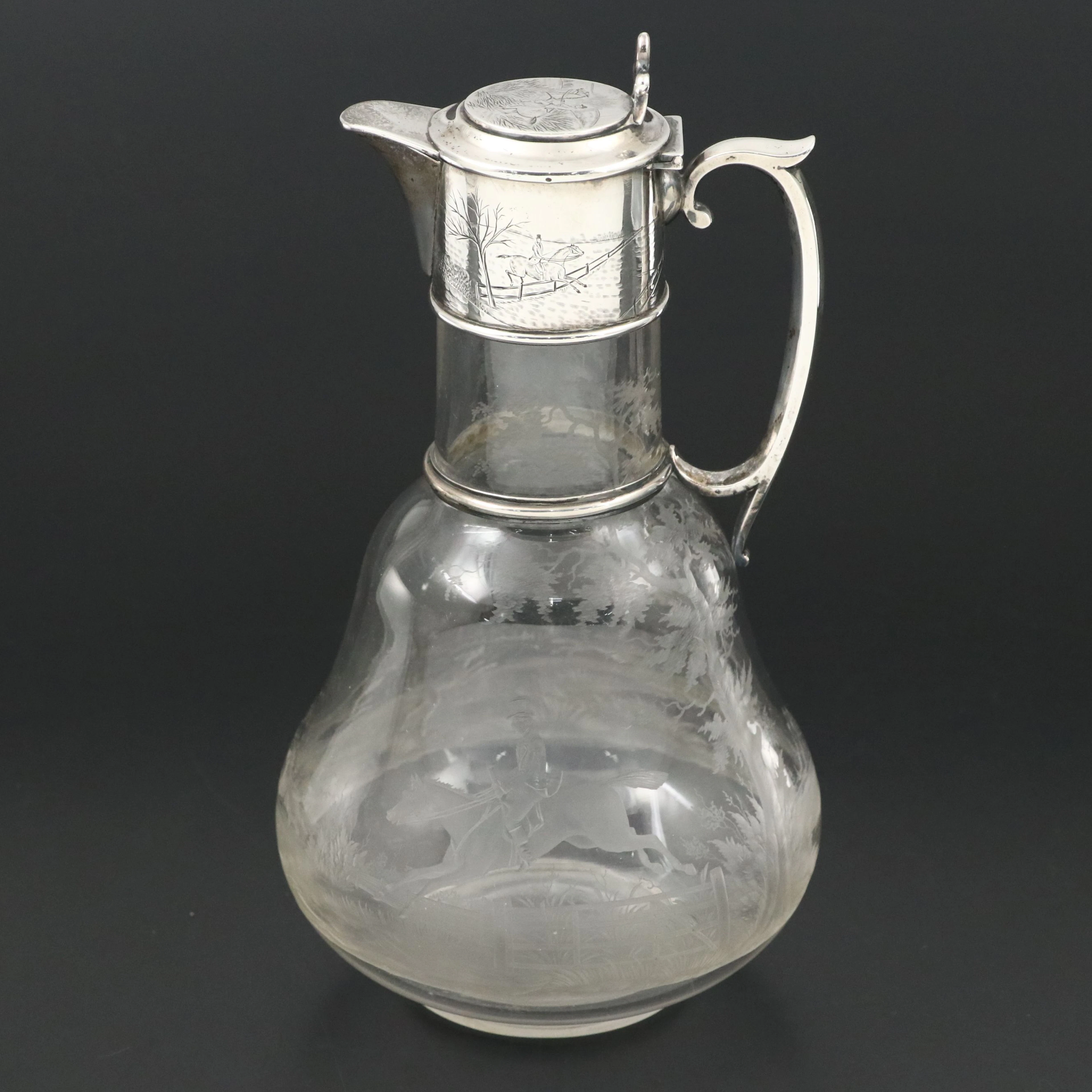 Edward H. Stockwell of London Sterling Silver Hunting Motif Pitcher, 1881