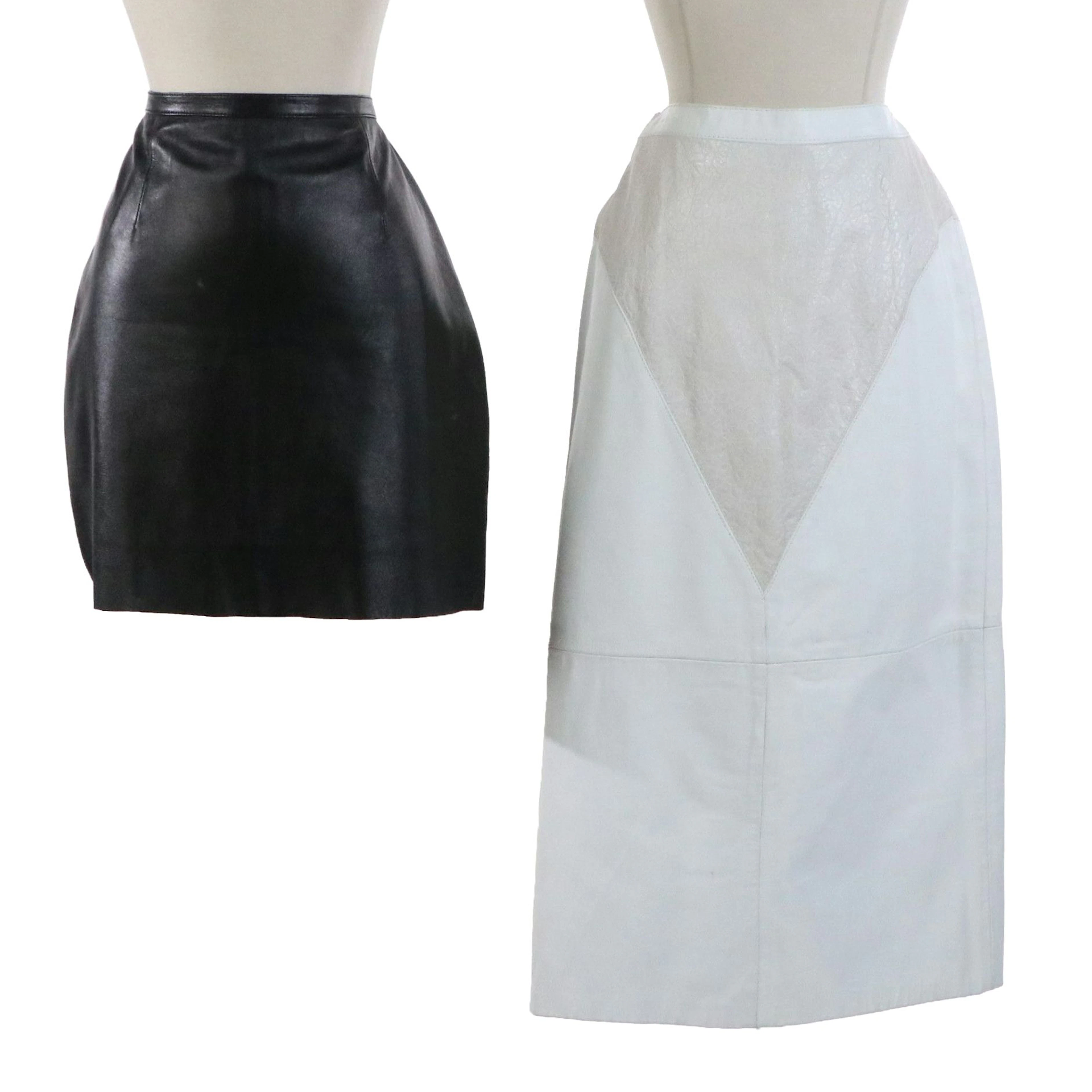 G-III Vintage White Leather Midi Skirt and Wilsons Leather Black Miniskirt