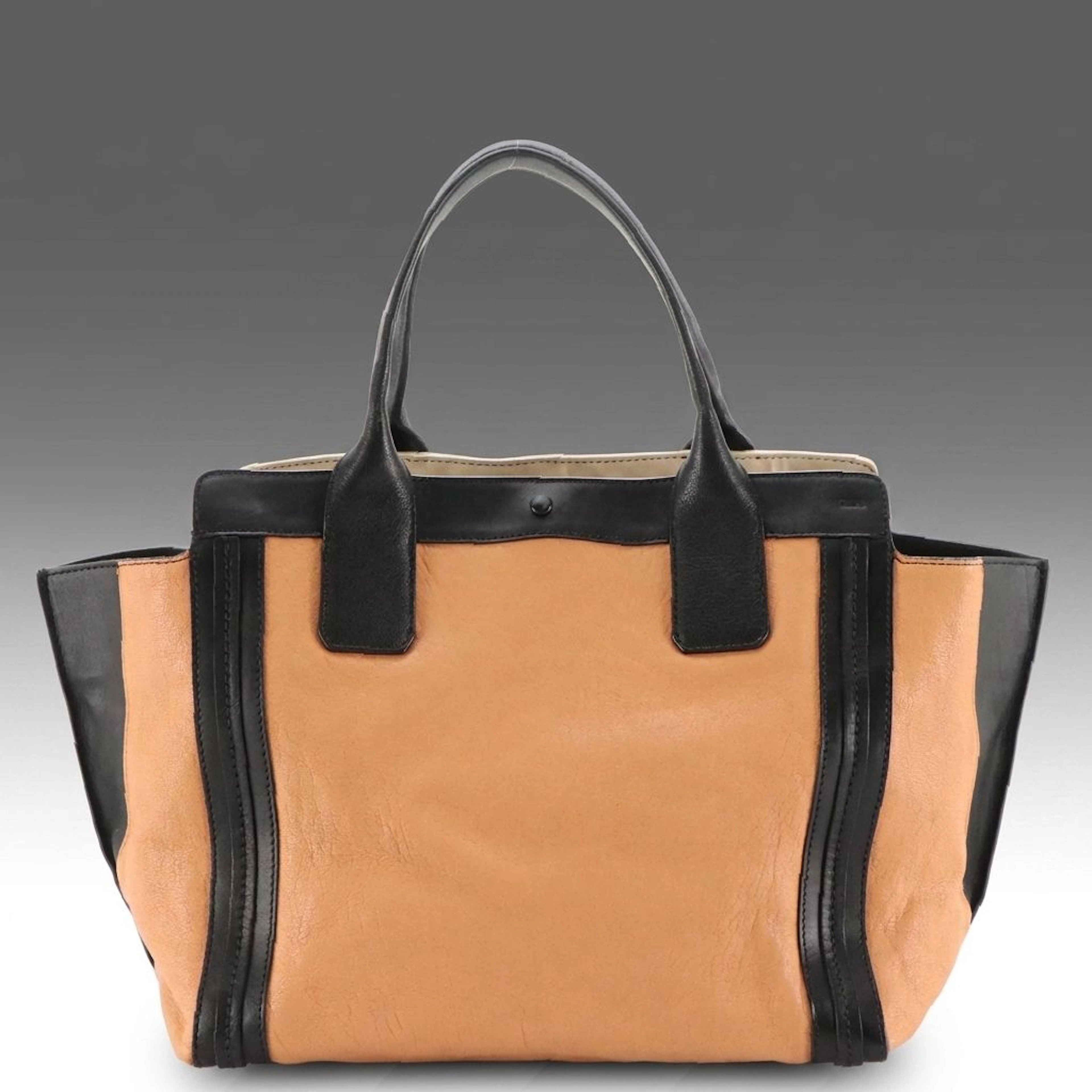 Chloe Alyson Tote Bag in Neutral and Black Cowhide Leather