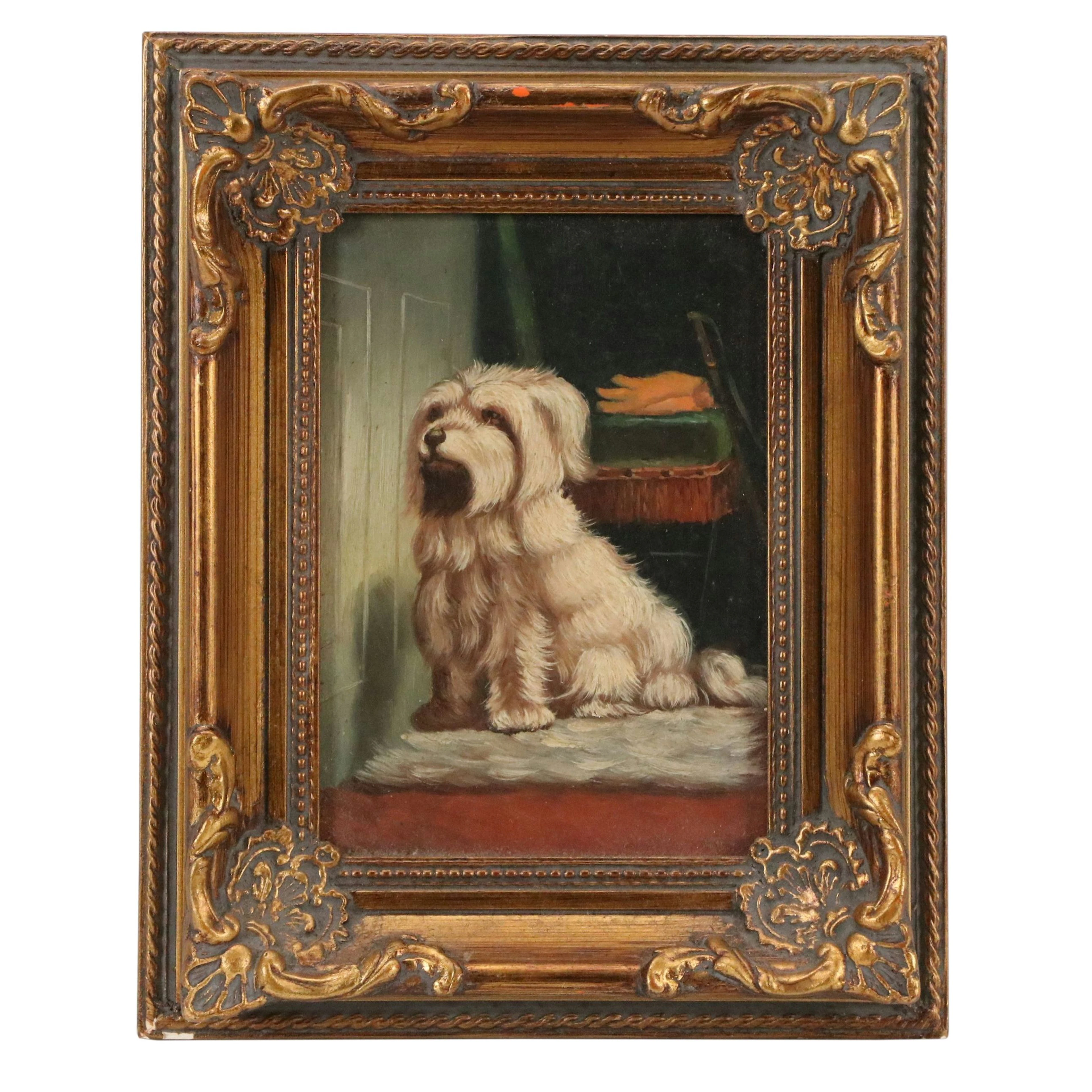 Animal Portrait Oil Painting of Fluffy White Dog