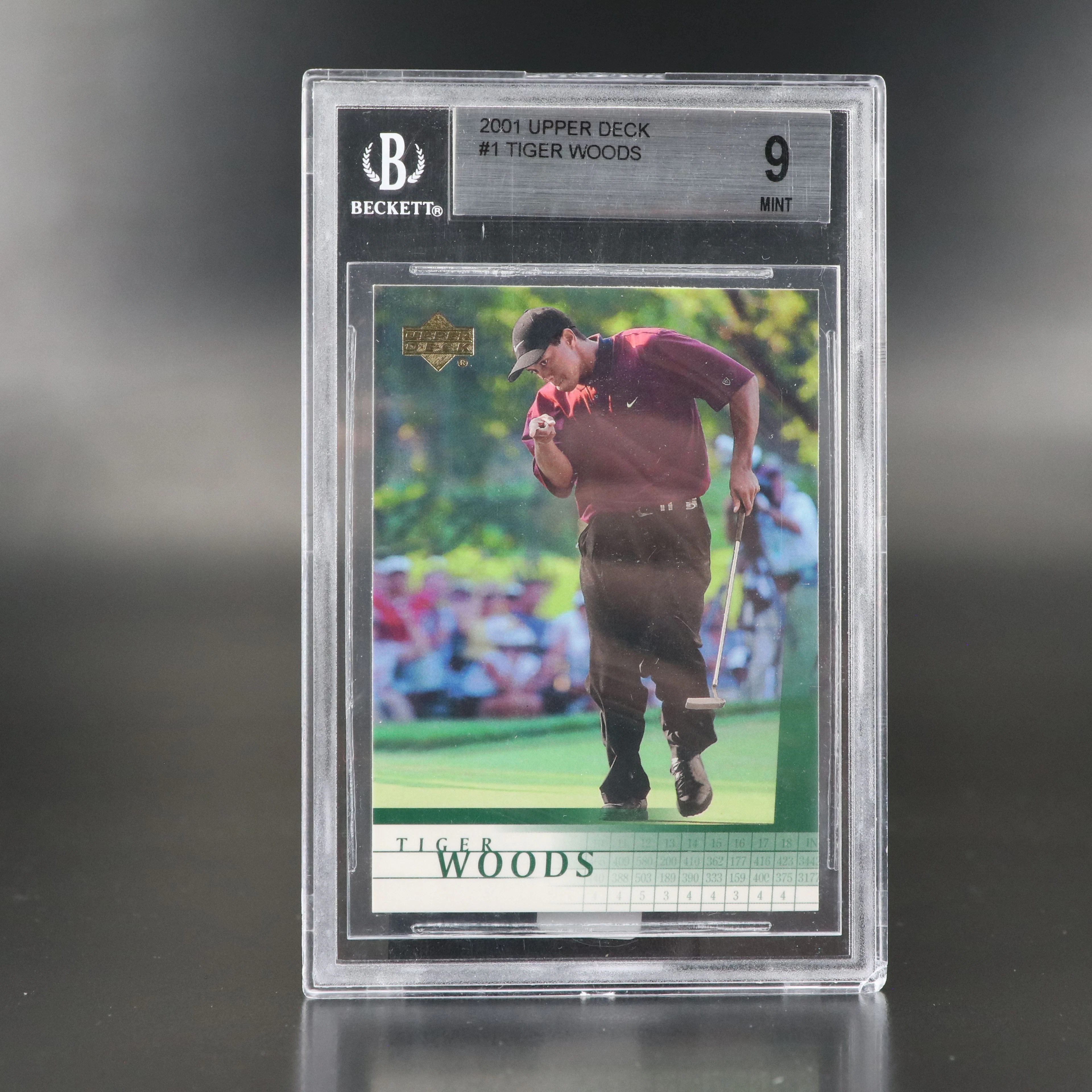 2001 Upper Deck Tiger Woods Rookie Card Graded BGS 9