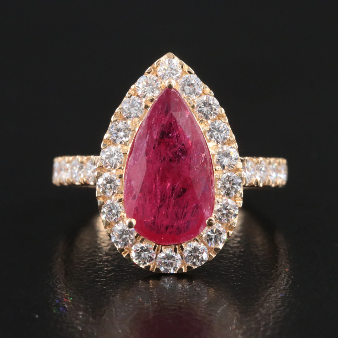 14K 2.53 CT Unheated Mozambique Ruby and Diamond Ring with GIA Report