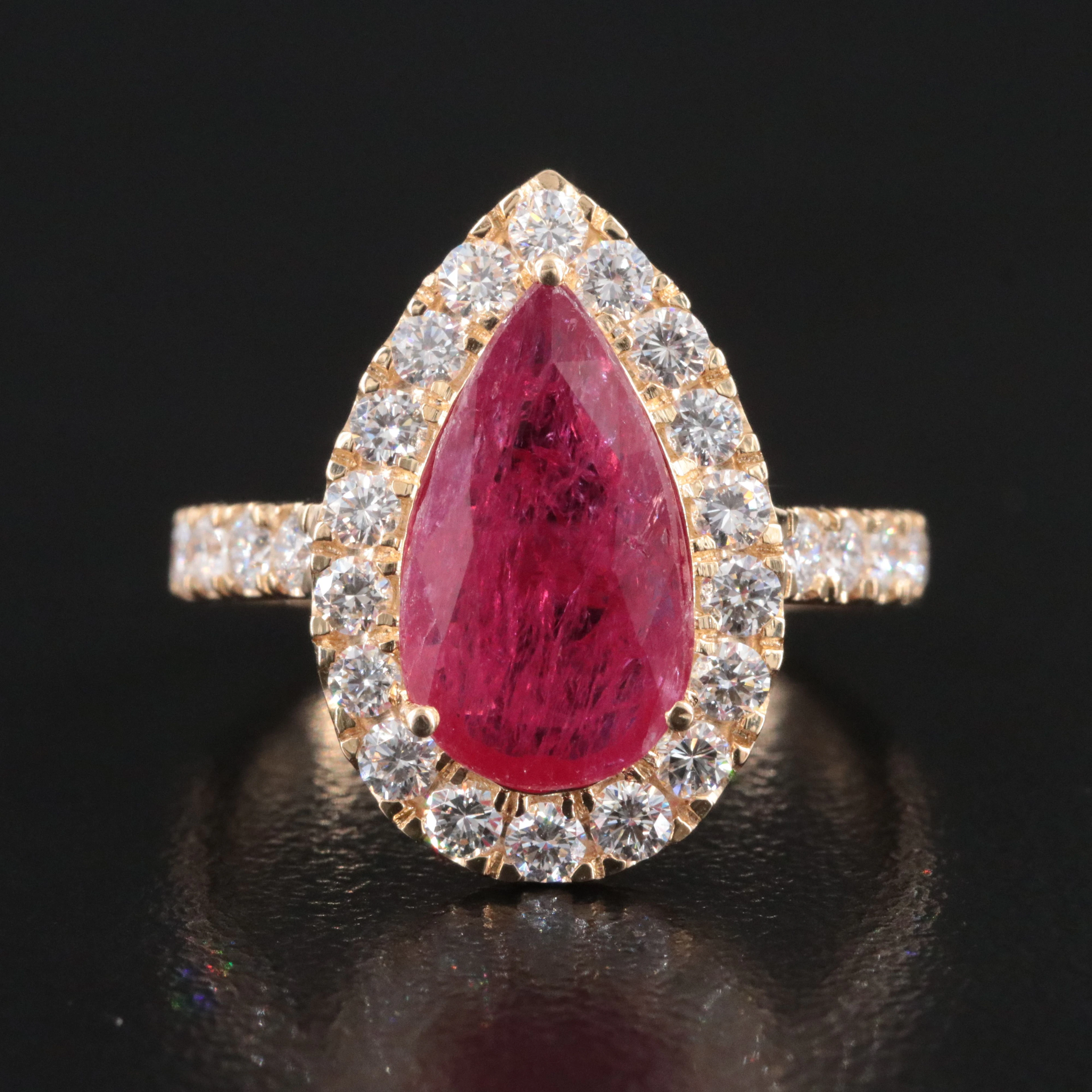 14K 2.53 CT Unheated Mozambique Ruby and Diamond Ring with GIA Report