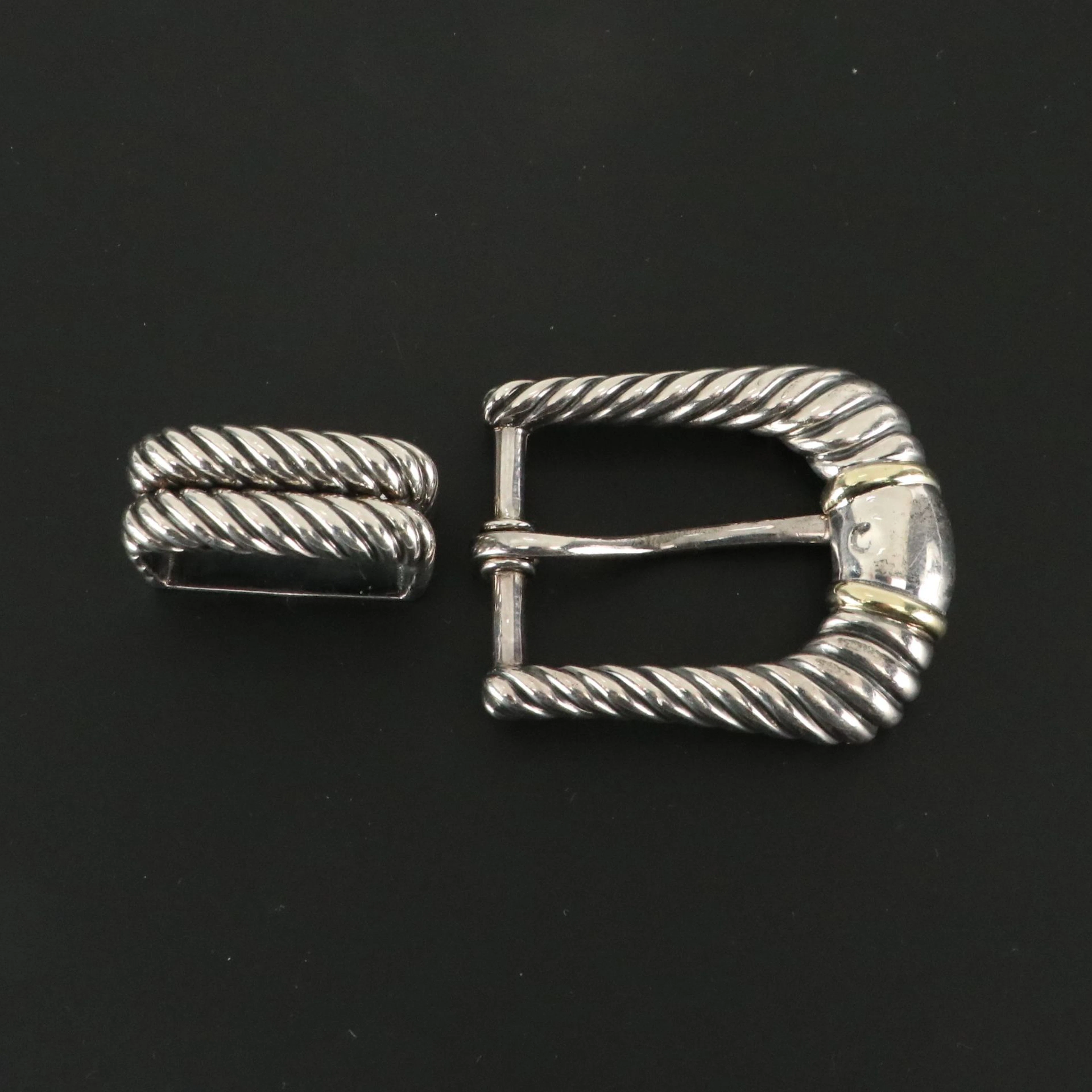 David Yurman 14K Gold Sterling Silver Twisted Cable Ranger Buckle Set