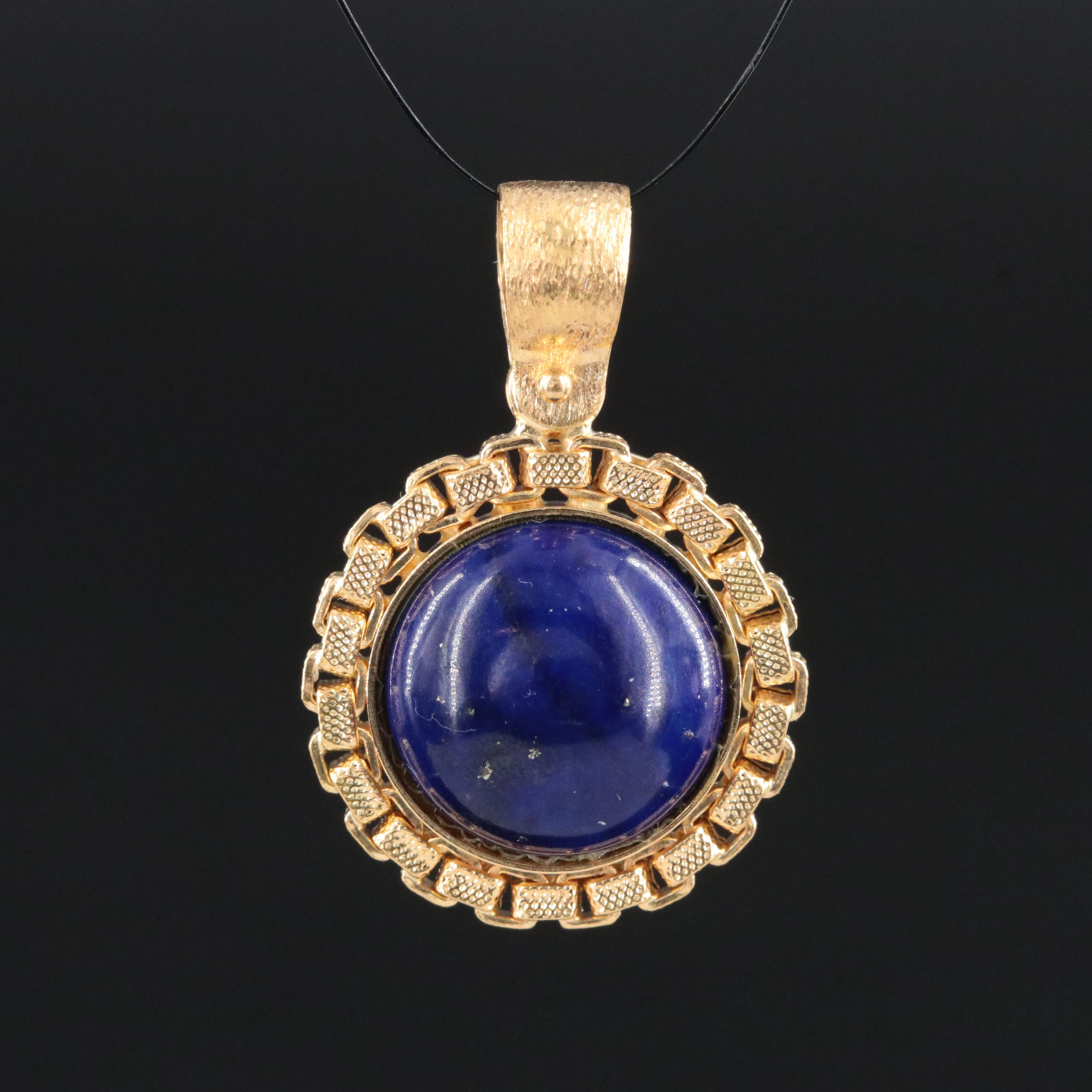 18K Lapis Lazuli Box Link Medallion Pendant