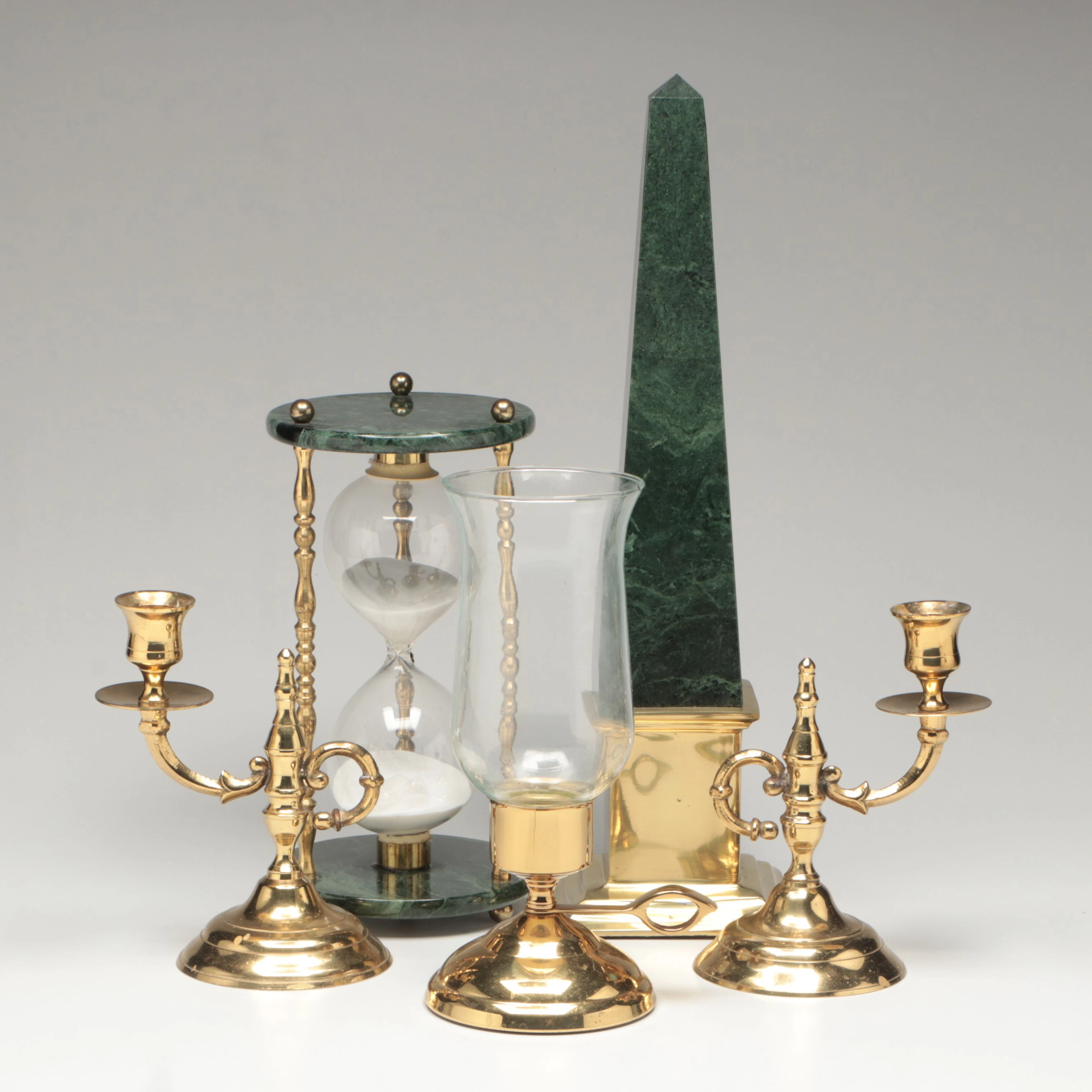 Brass Chamberstick Pair, Marble Hourglass, and More Desk Accessories