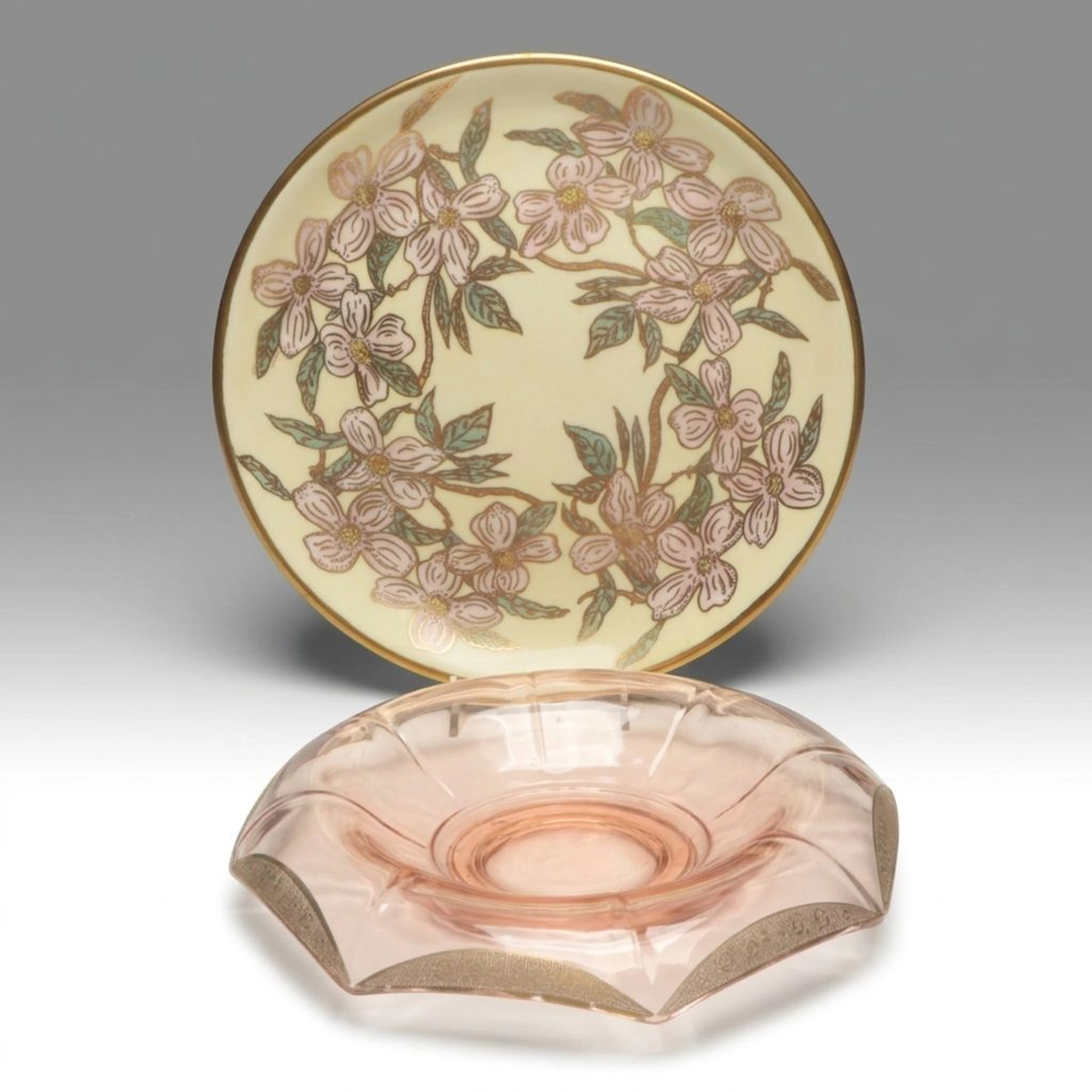 Tiffin-Franciscan "Rambler Rose" Bowl with Other Cabinet Plate, 20th Century