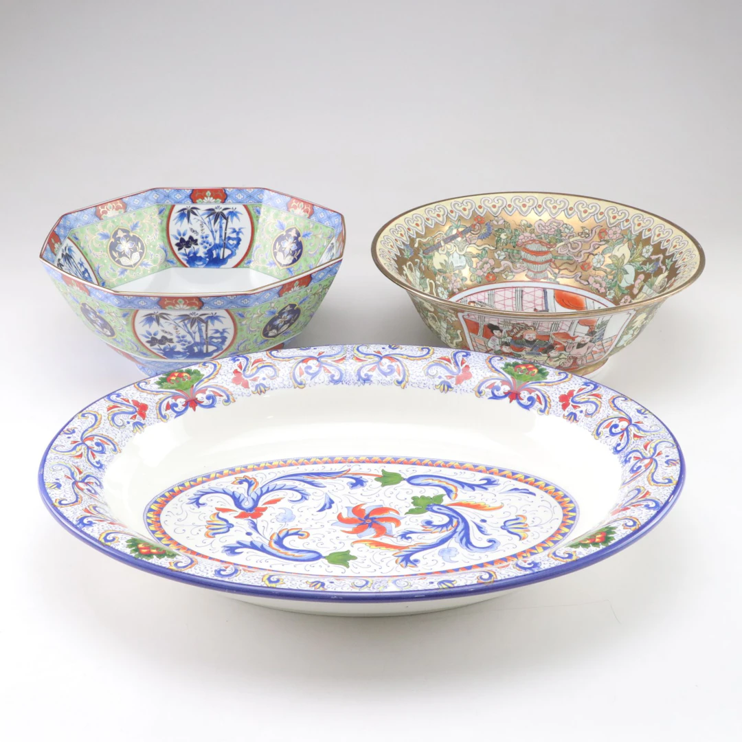 Chinese Famille Rose Punch Bowl, Imari Porcelain Bowl , & Hand Painted