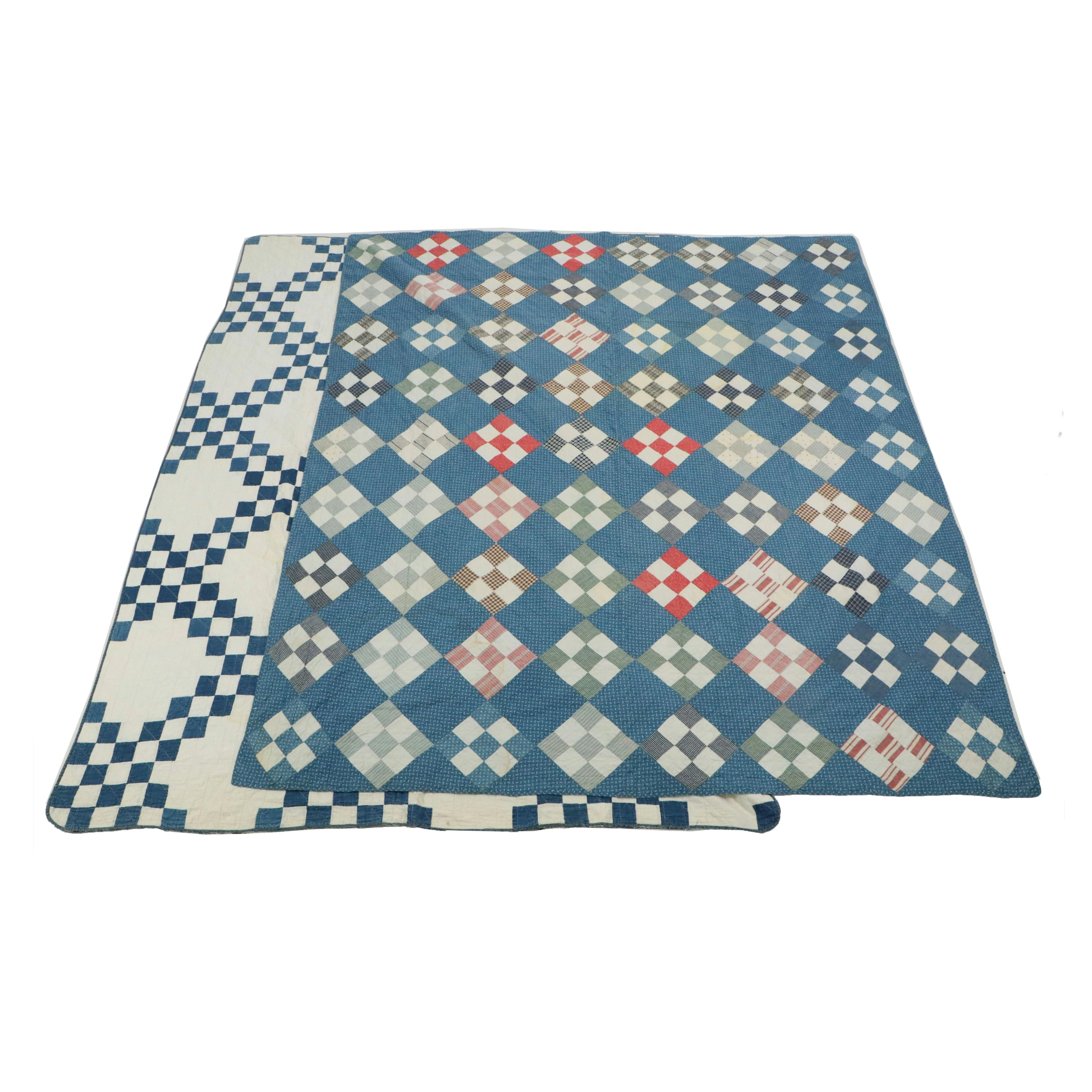 Hand-Pieced "Double Irish Chain" and "Nine-Patch" Patchwork Quilts