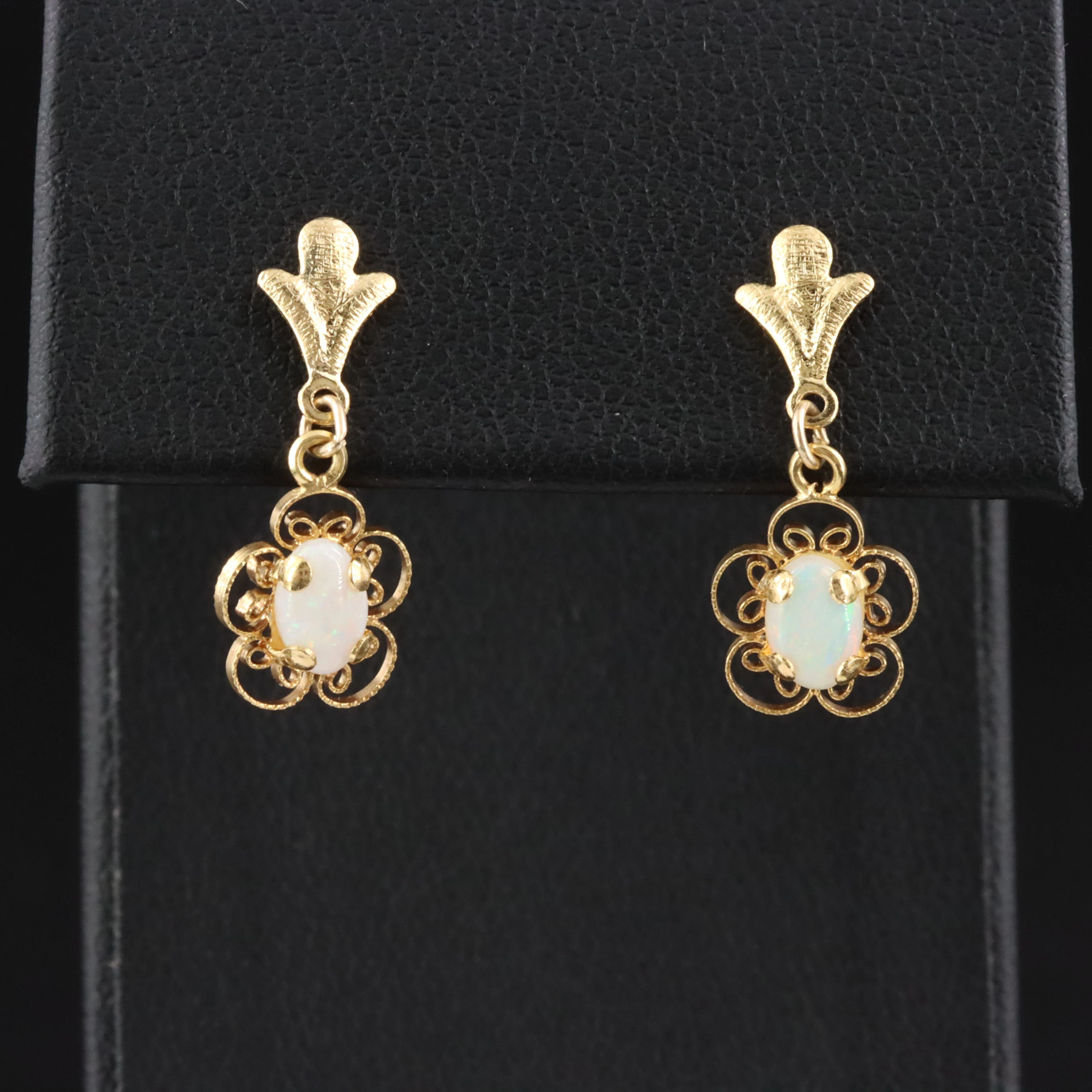 14K Opal Earrings with Filigree Frames