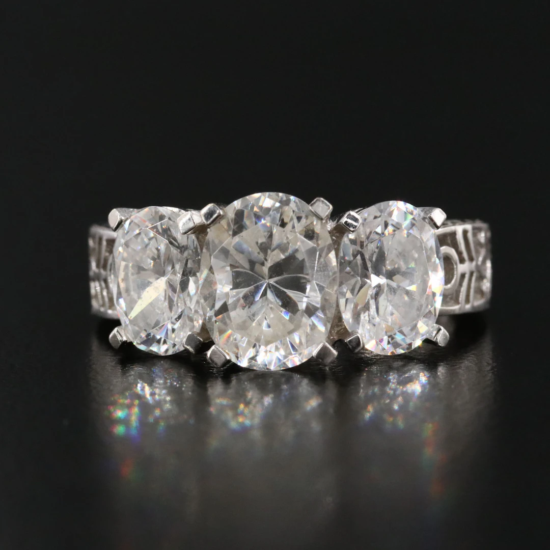 14K Three Stone CZ Ring
