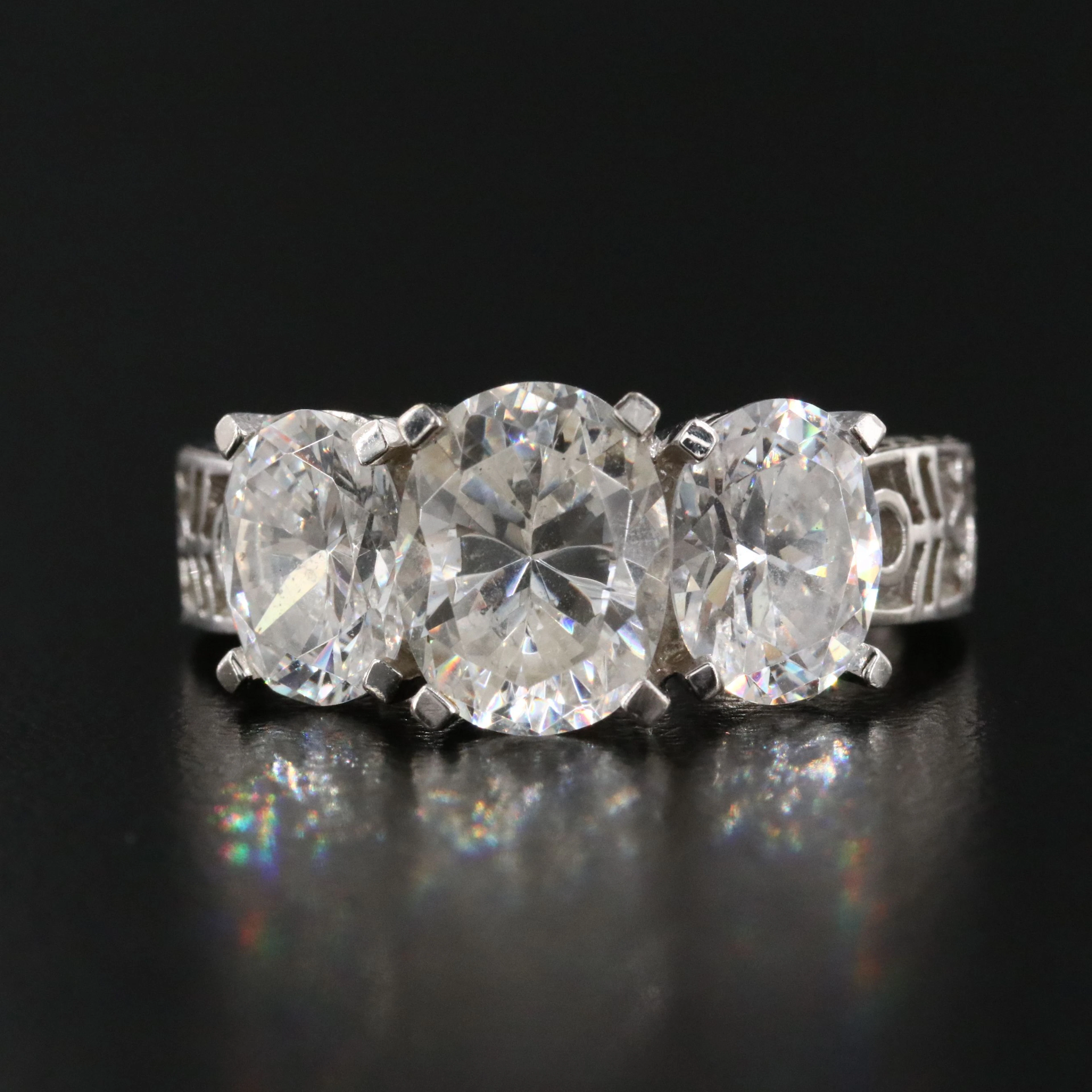 14K Three Stone CZ Ring
