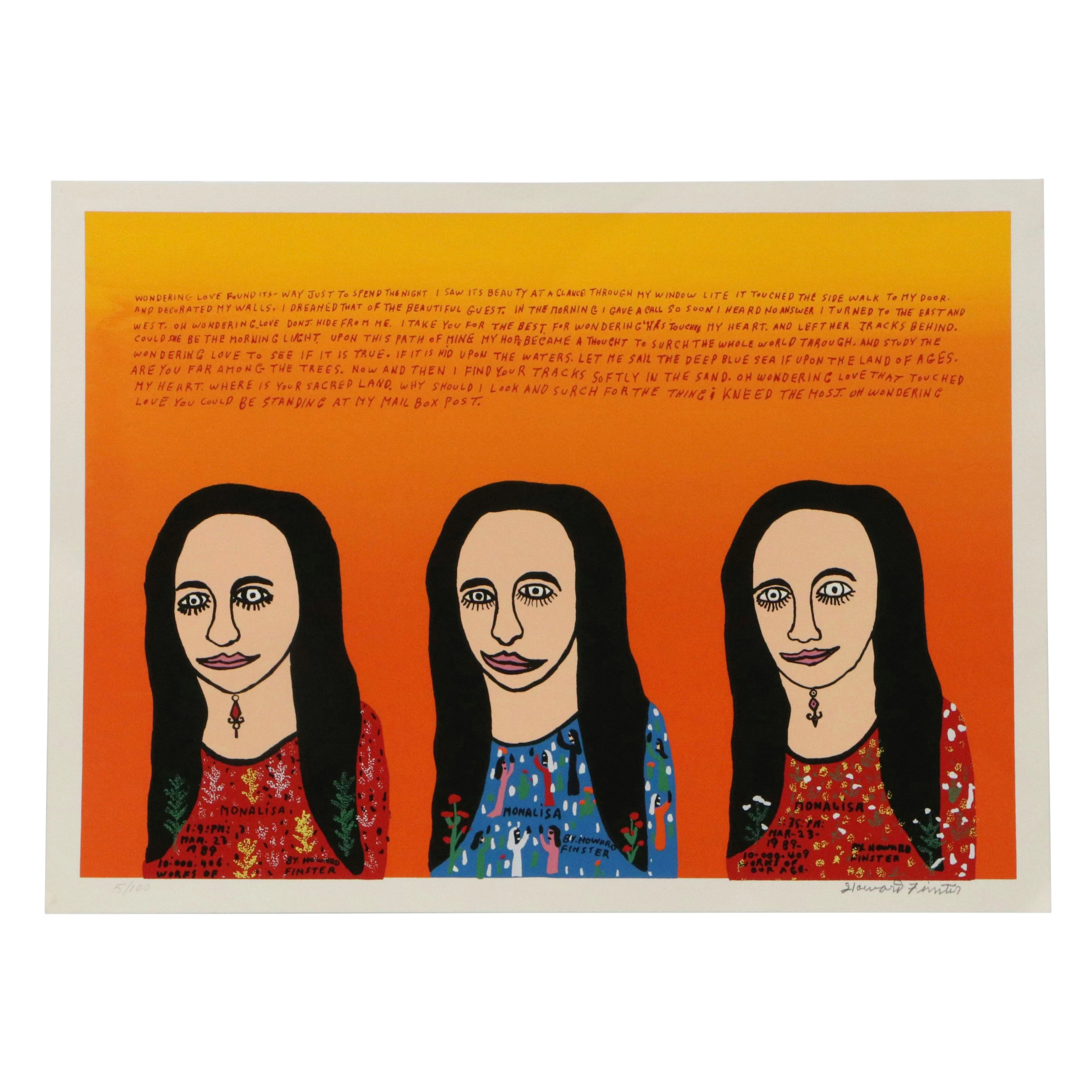 Howard Finster Outsider Art Serigraph "Mona Lisa," 1988