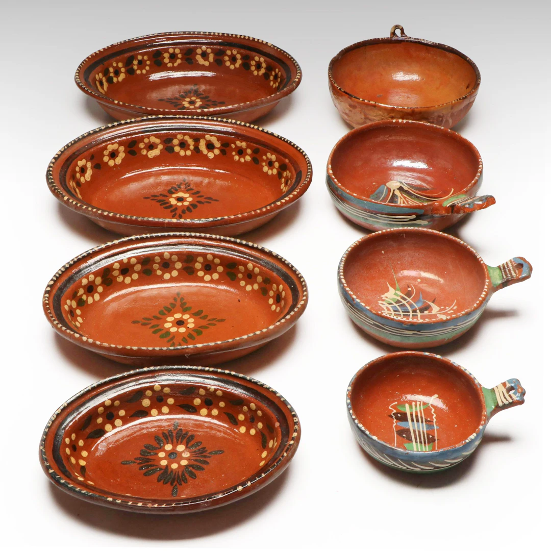 Mexican Redware Slip Decorated Ceramic Bowls