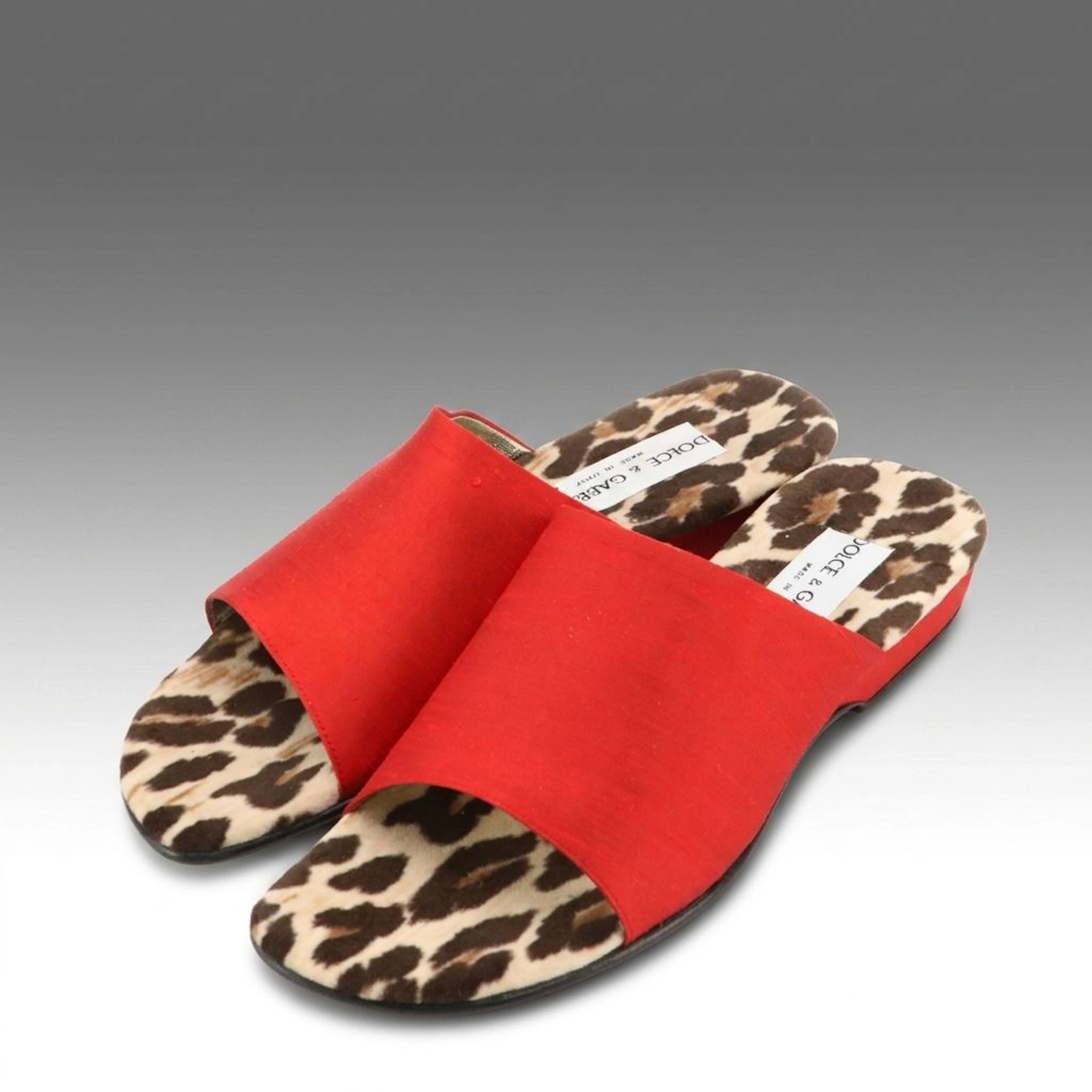 Dolce & Gabbana Red Shantung Silk Flat Mules with Box