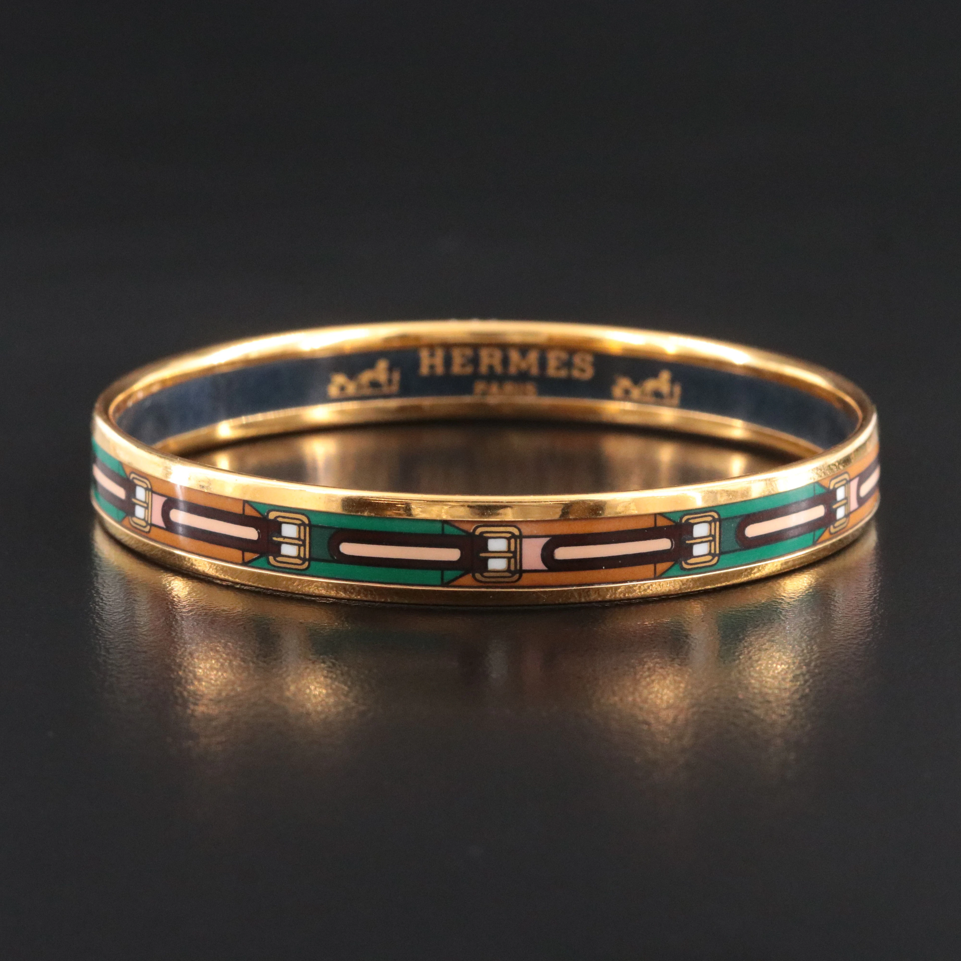 Hermès Belt Motif Narrow Enamel Bangle