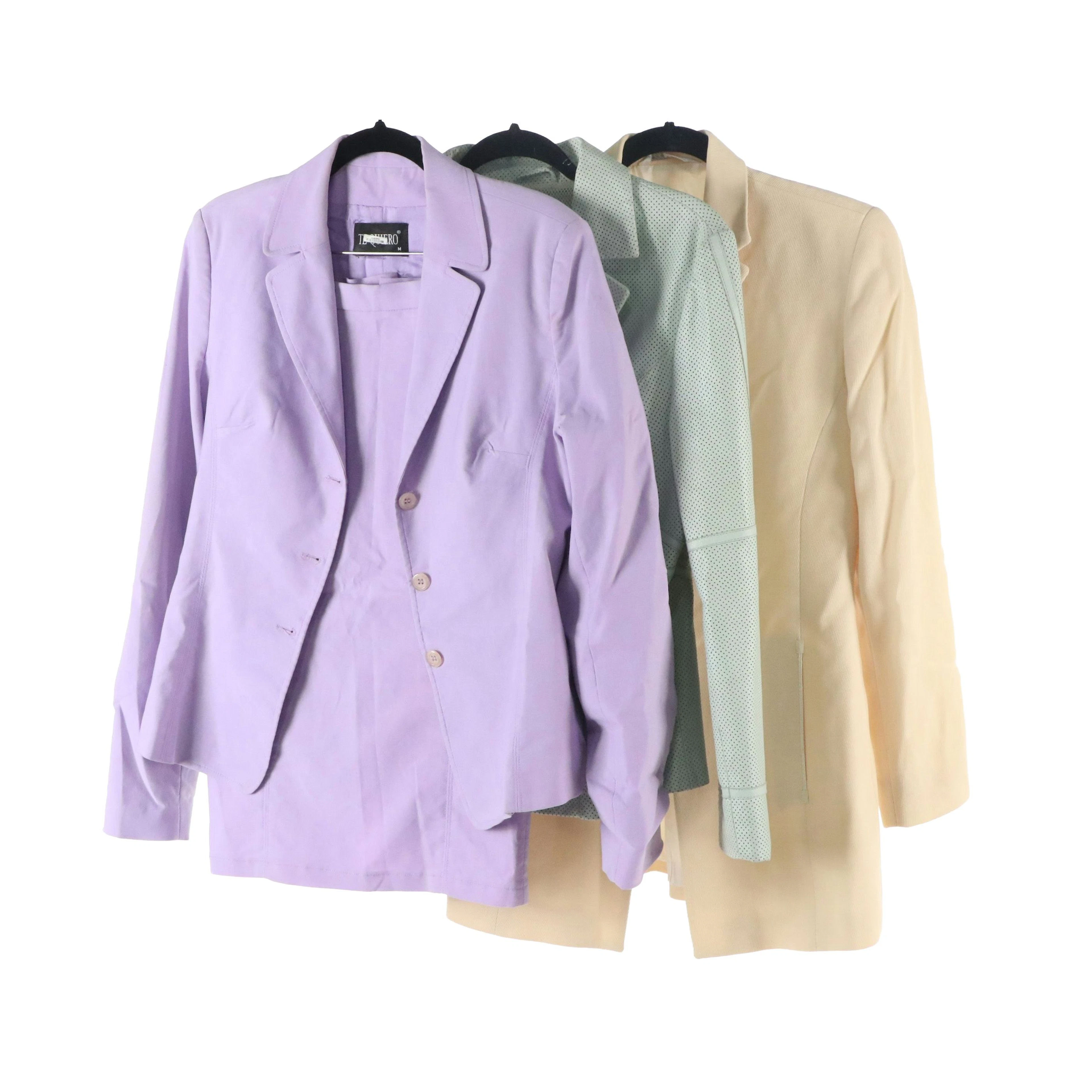 Te Quiero Lavender Skirt Set, Celestino Perforated Leather & Rococo Blazer