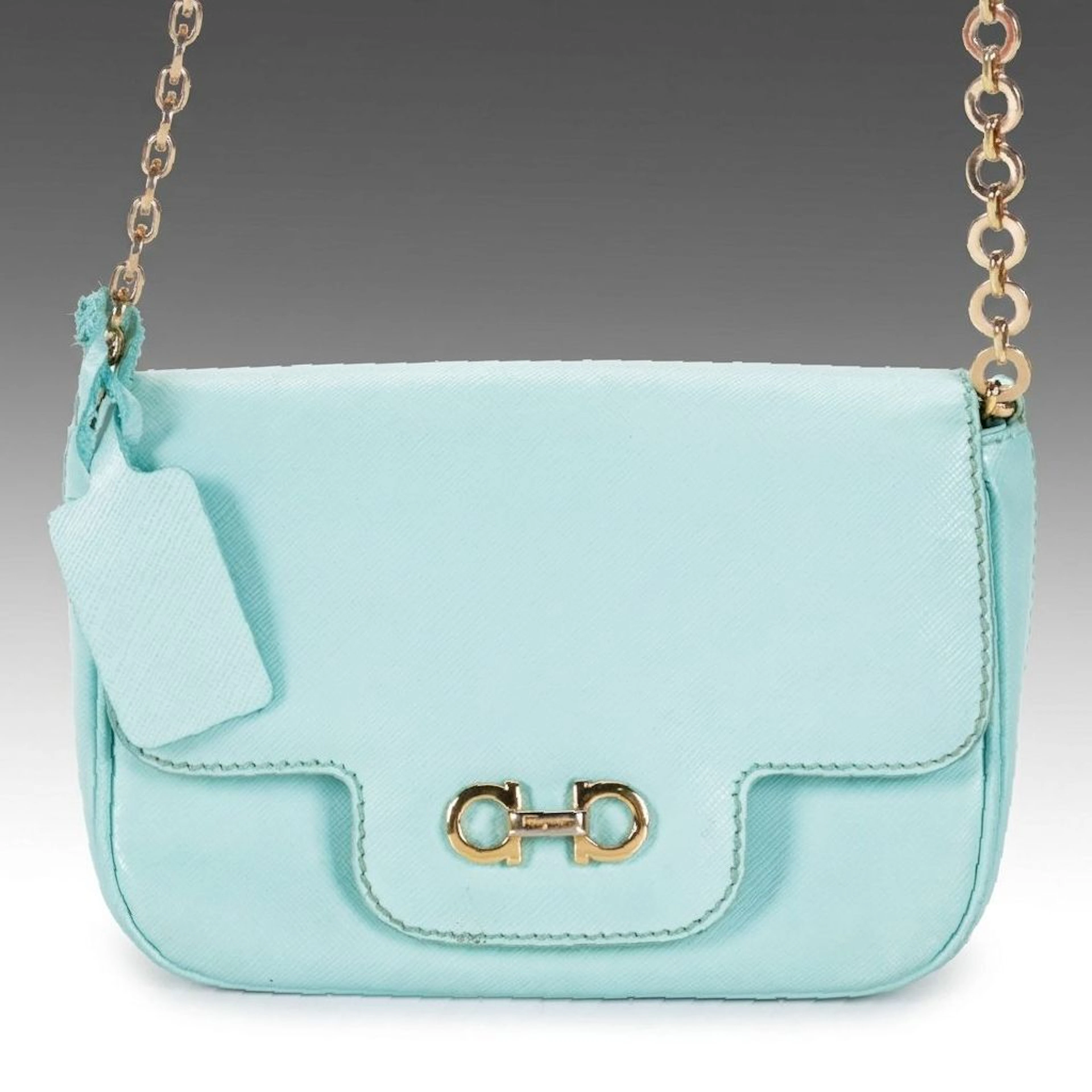 Salvatore Ferragamo Gancini Flap Chain Shoulder Bag in Mint Saffiano Leather