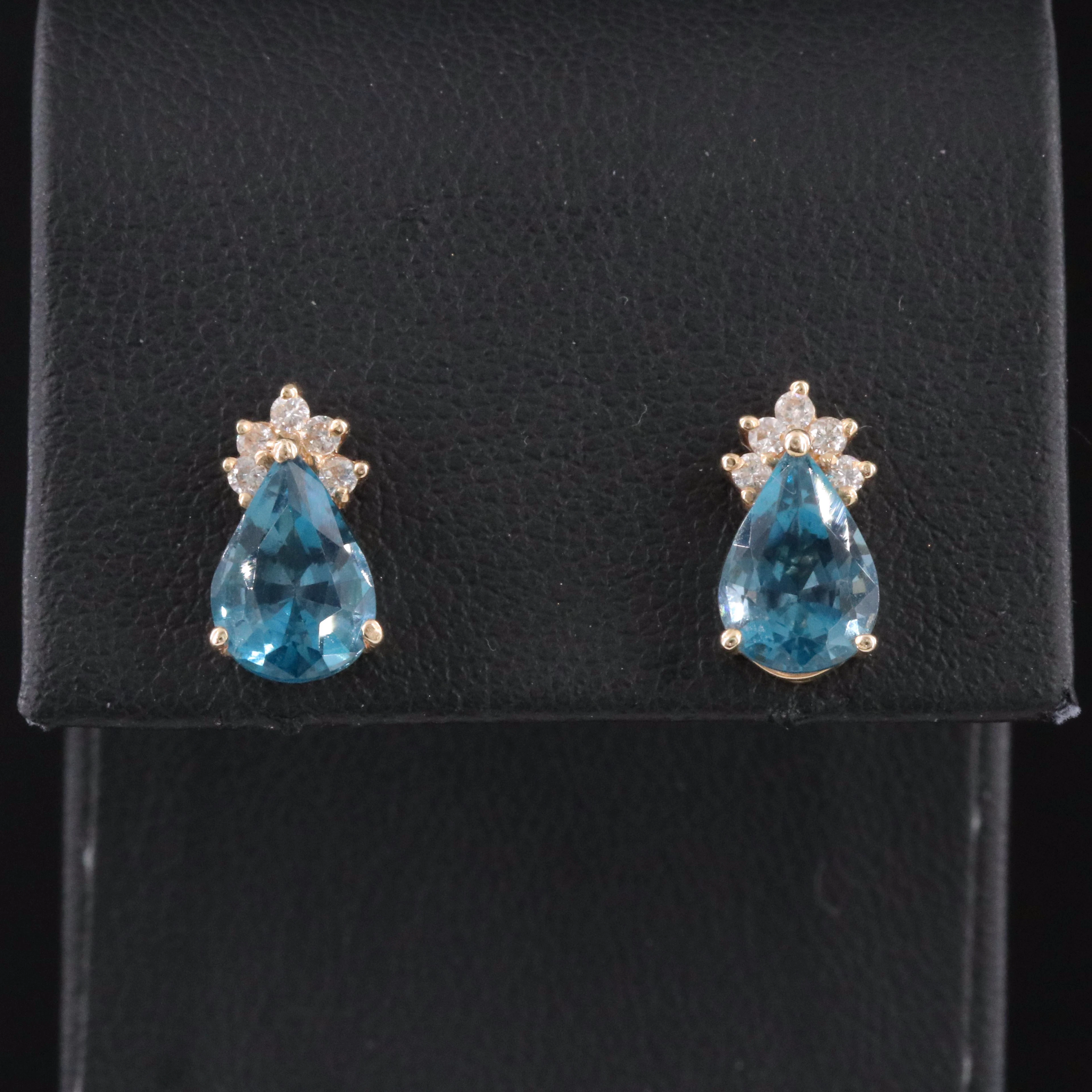 14K Blue Topaz and Diamond Earrings