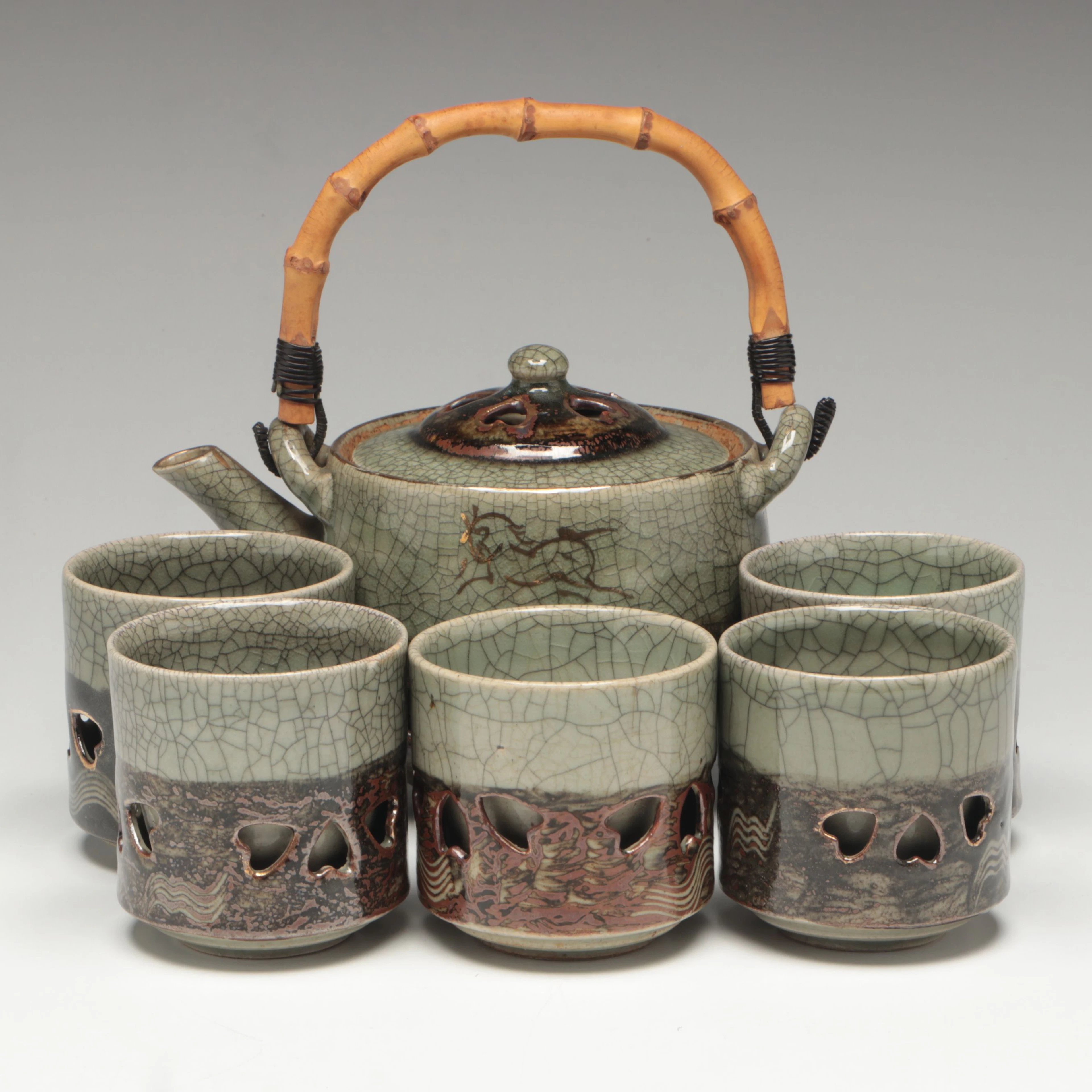 Japanese Crackle Finish Ceramic Teaware