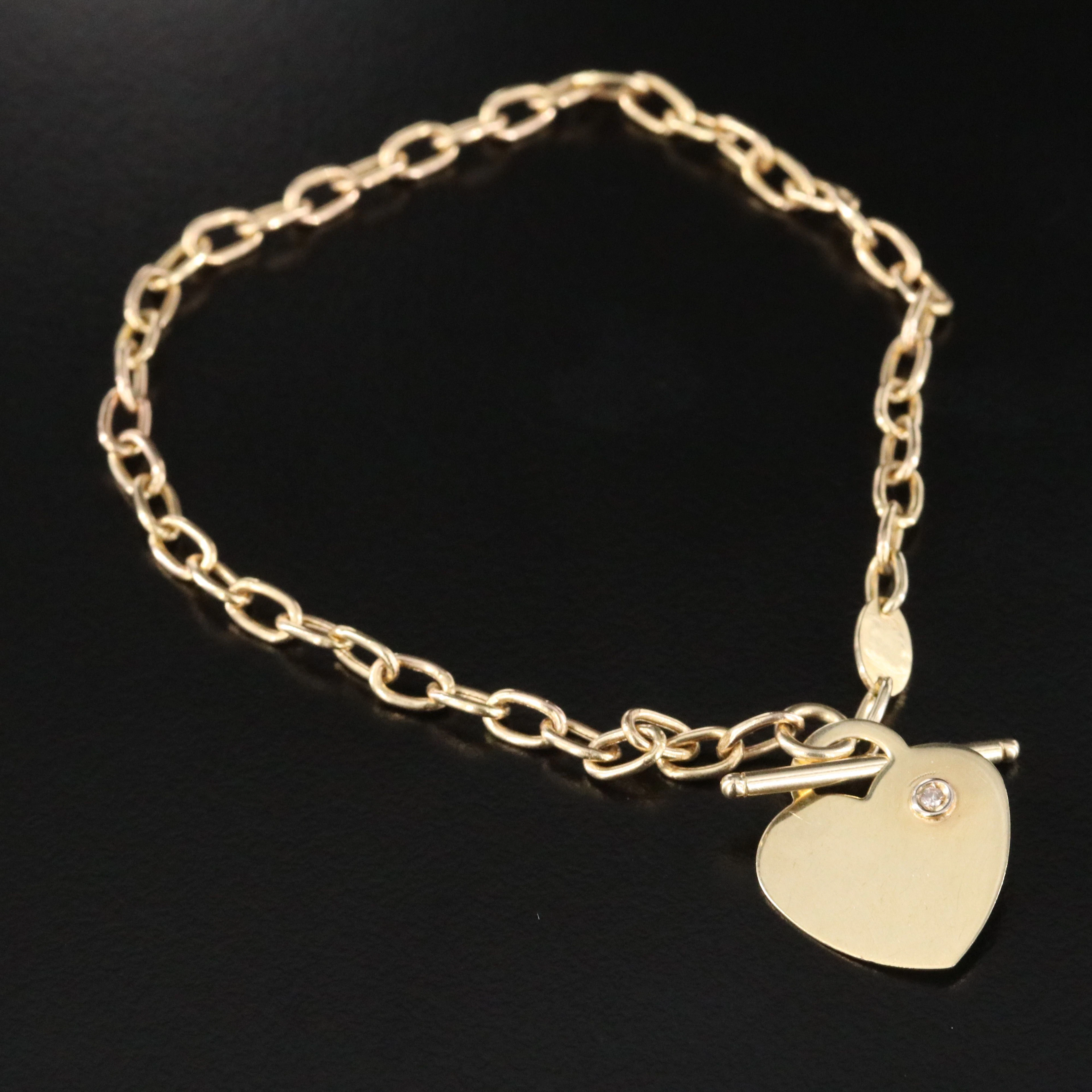 14K Heart Charm Toggle Bracelet with Diamond Accent