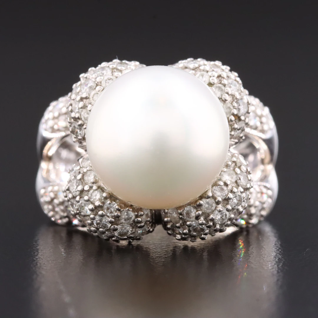 18K Pearl and Diamond Ring