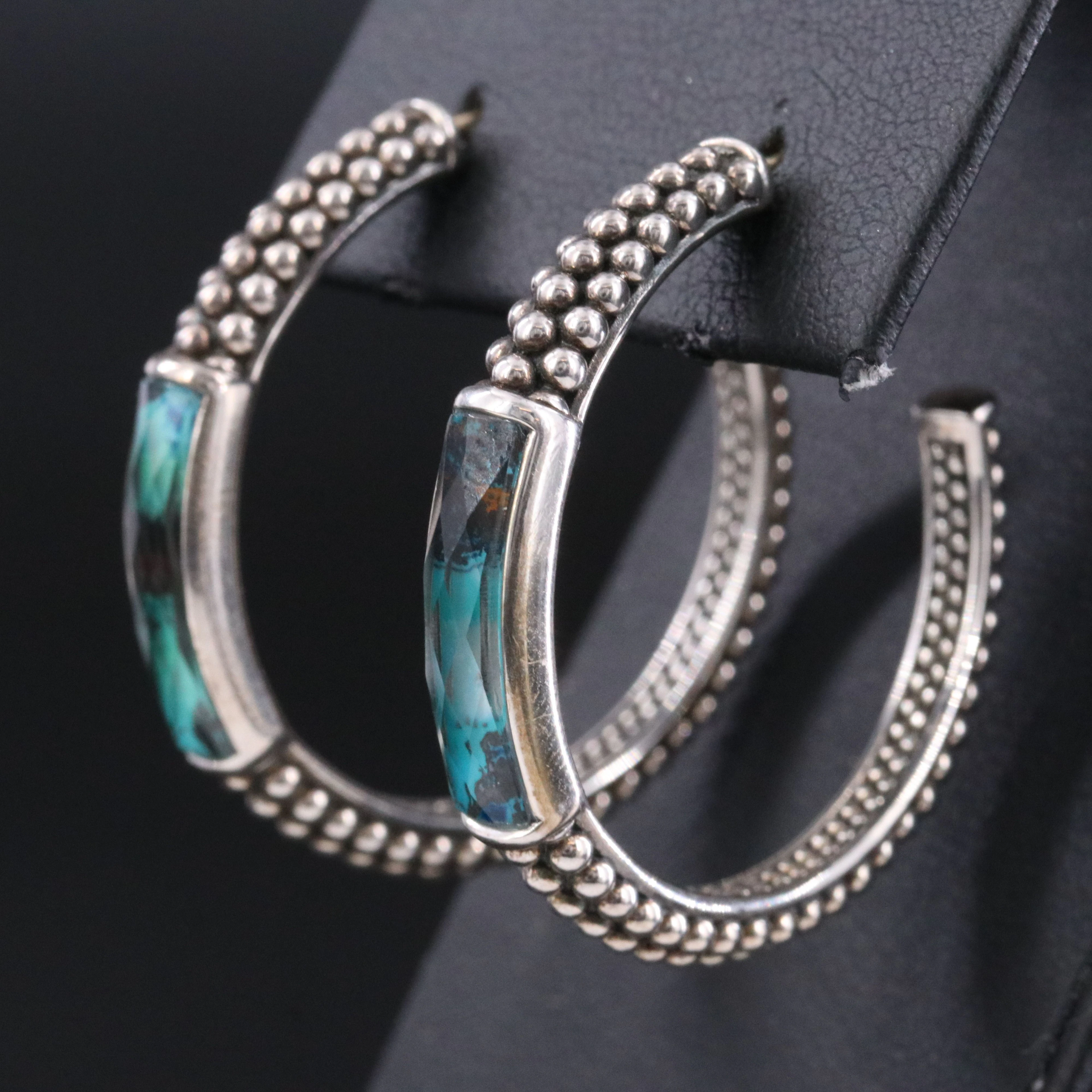 Lagos Maya Sterling Chrysocolla Quartz Caviar Hoop Earrings