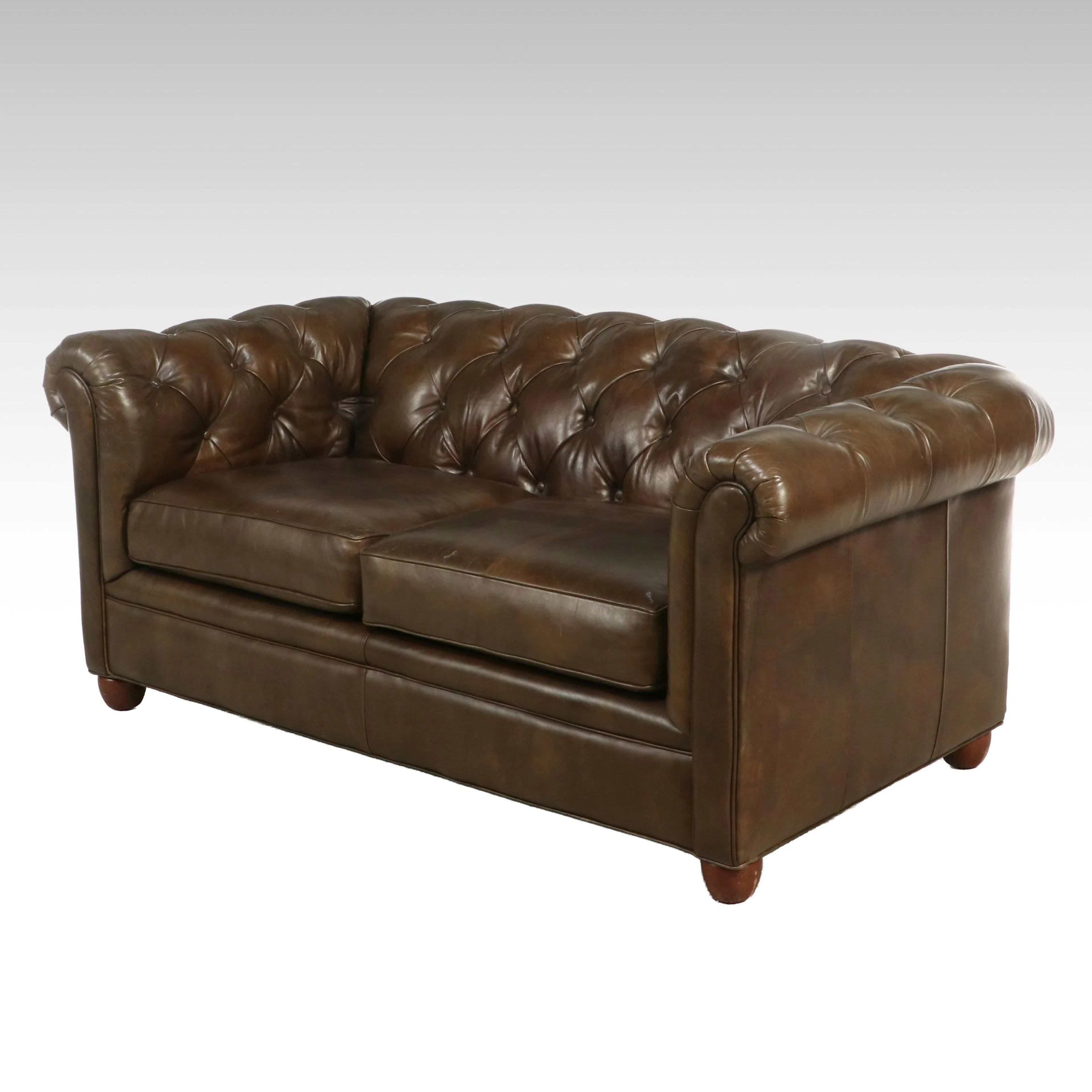 Pottery Barn Brown Leather Chesterfield Loveseat