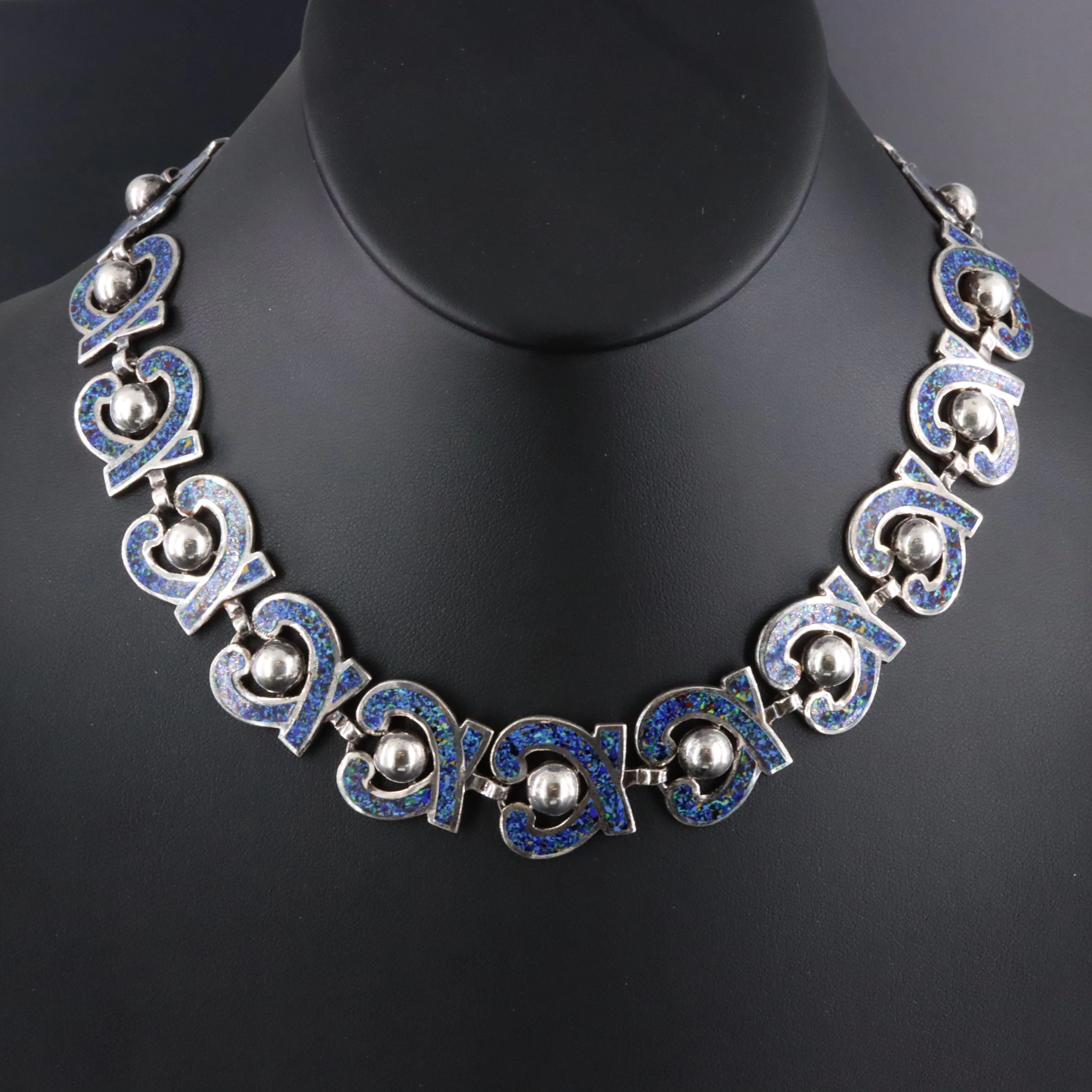 Margot de Taxco Sterling Enamel Necklace, #6463