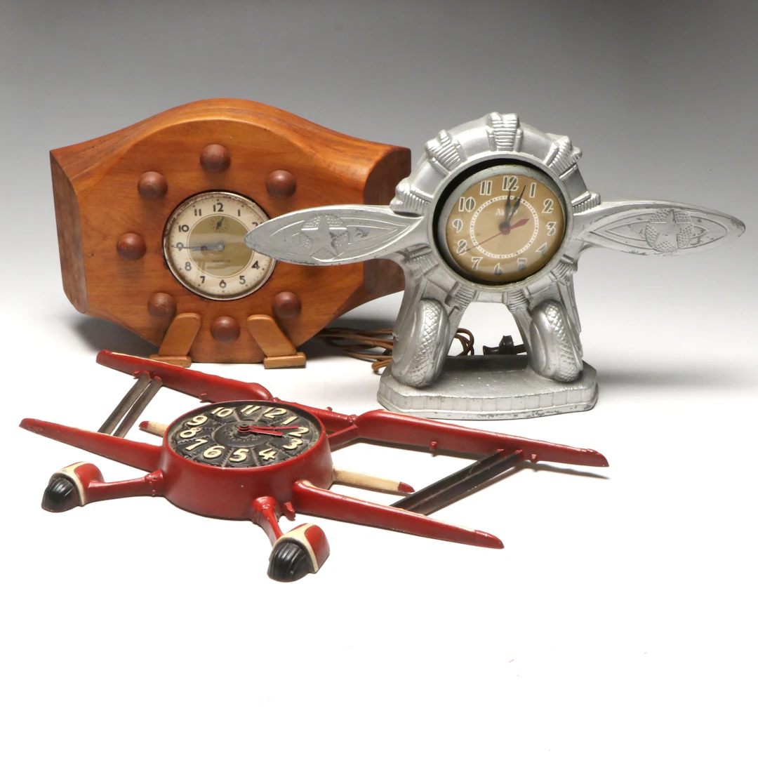 Art Deco Style with Other Novelty Plane-Shaped Clocks, Early to Mid-20th