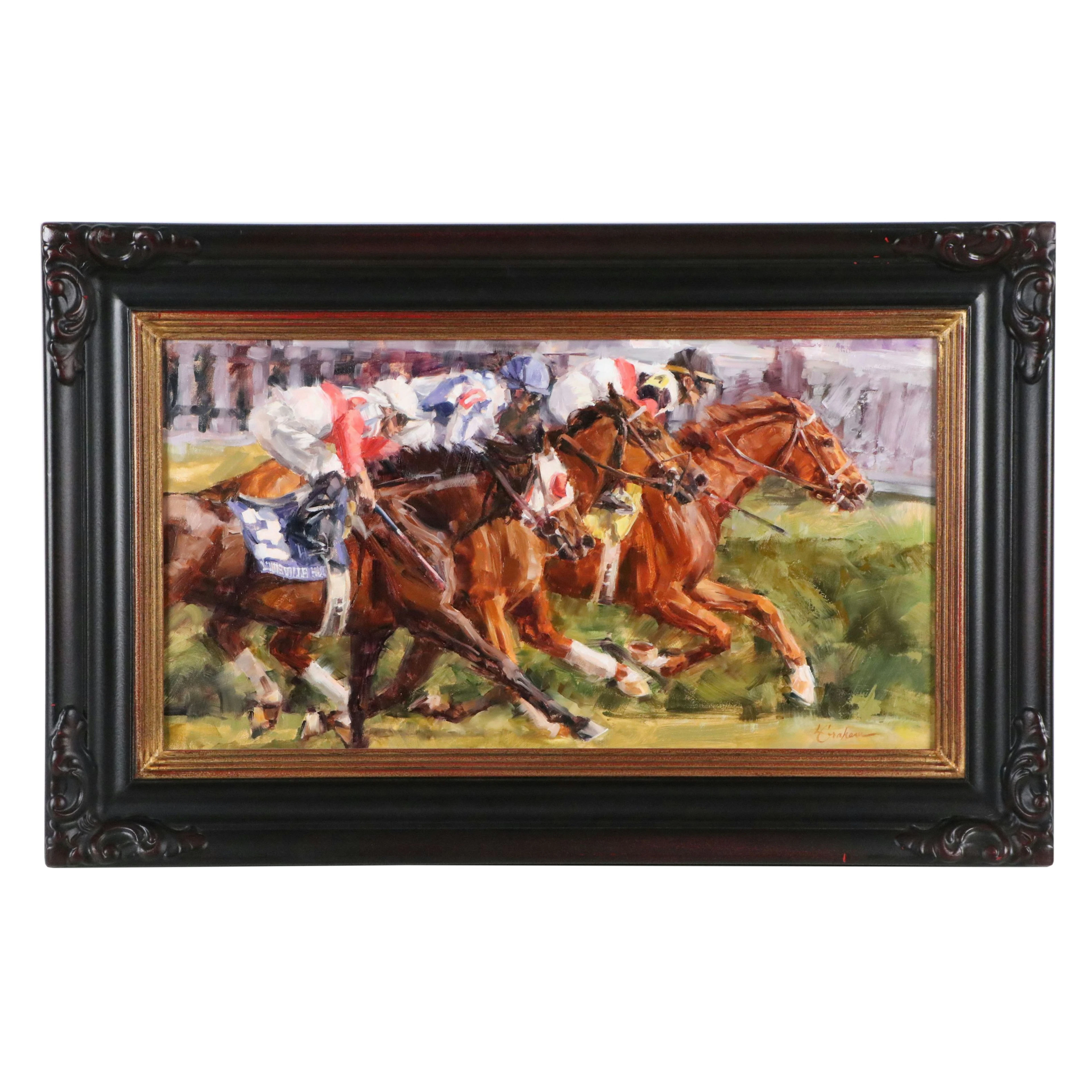 Lindsey Bittner Graham Impressionistic Equestrian Oil Painting "Fast