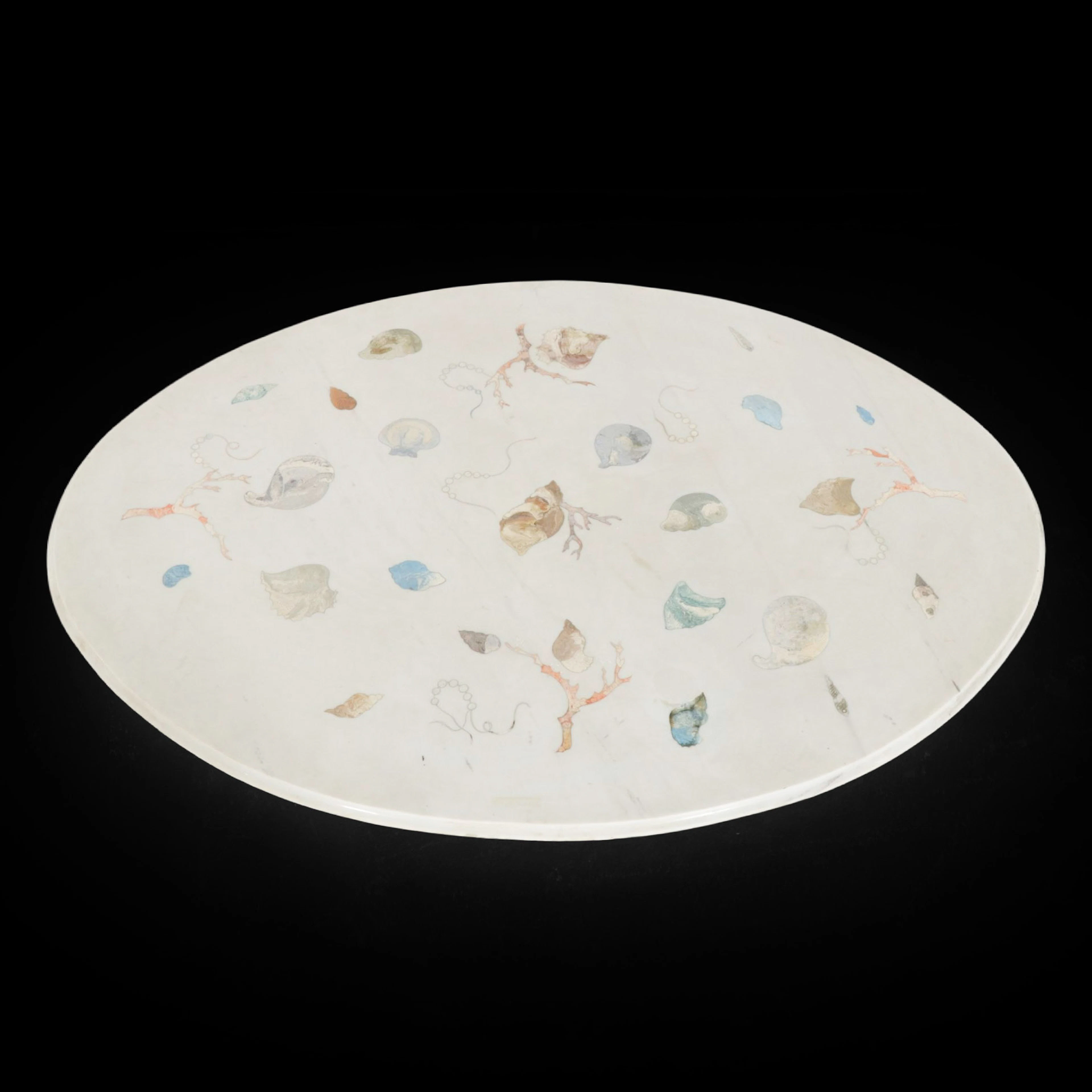 Oval Marble Table Top with Hand Painted Seashells and Coral