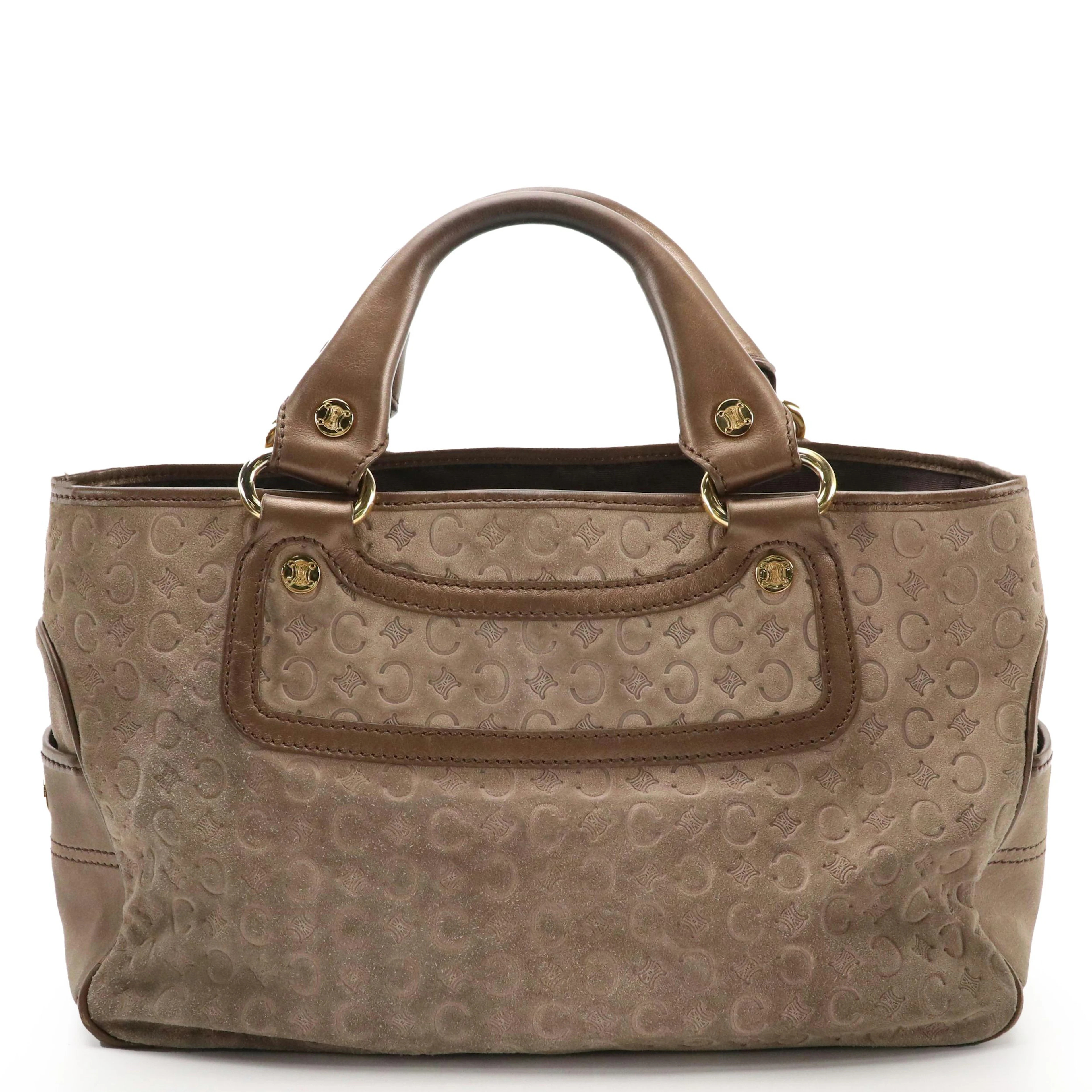 Celine Boogie Handbag in Taupe C Macadam Suede and Bronze Metallic Leather Trim