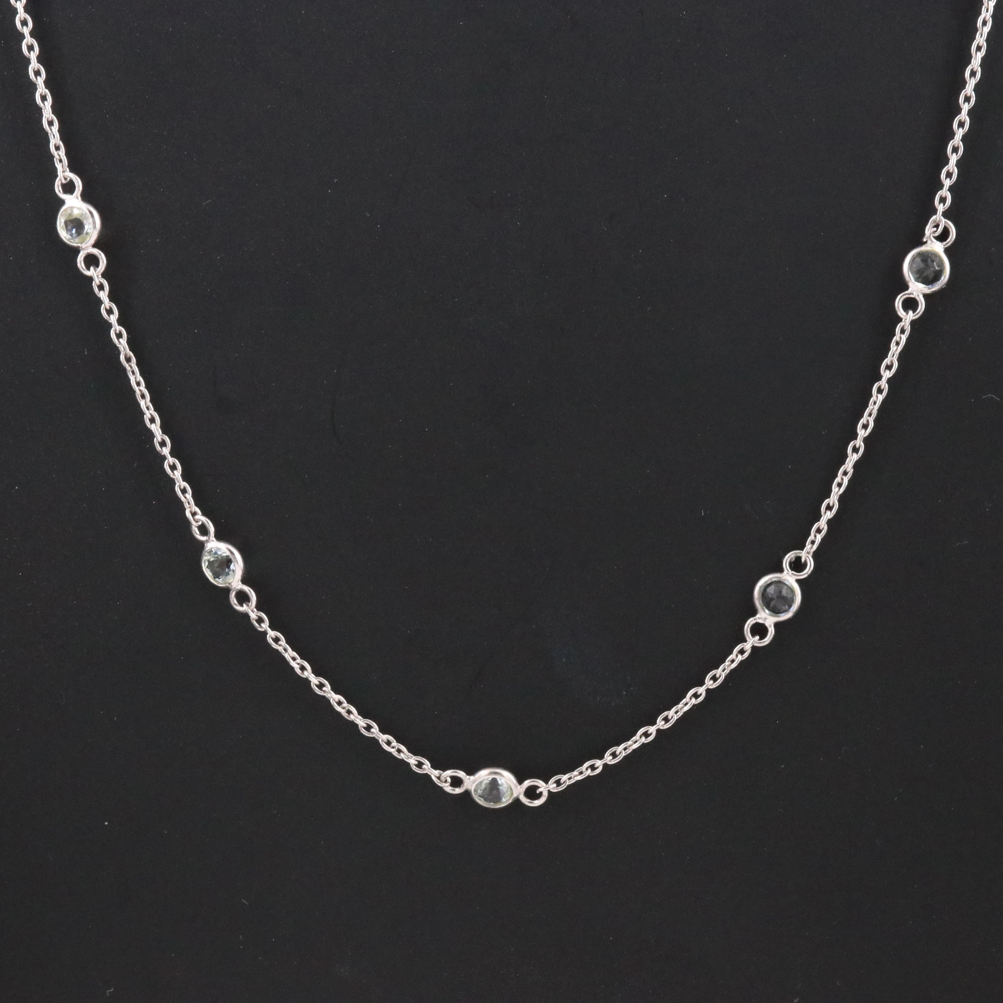 Sterling Aquamarine Station Necklace