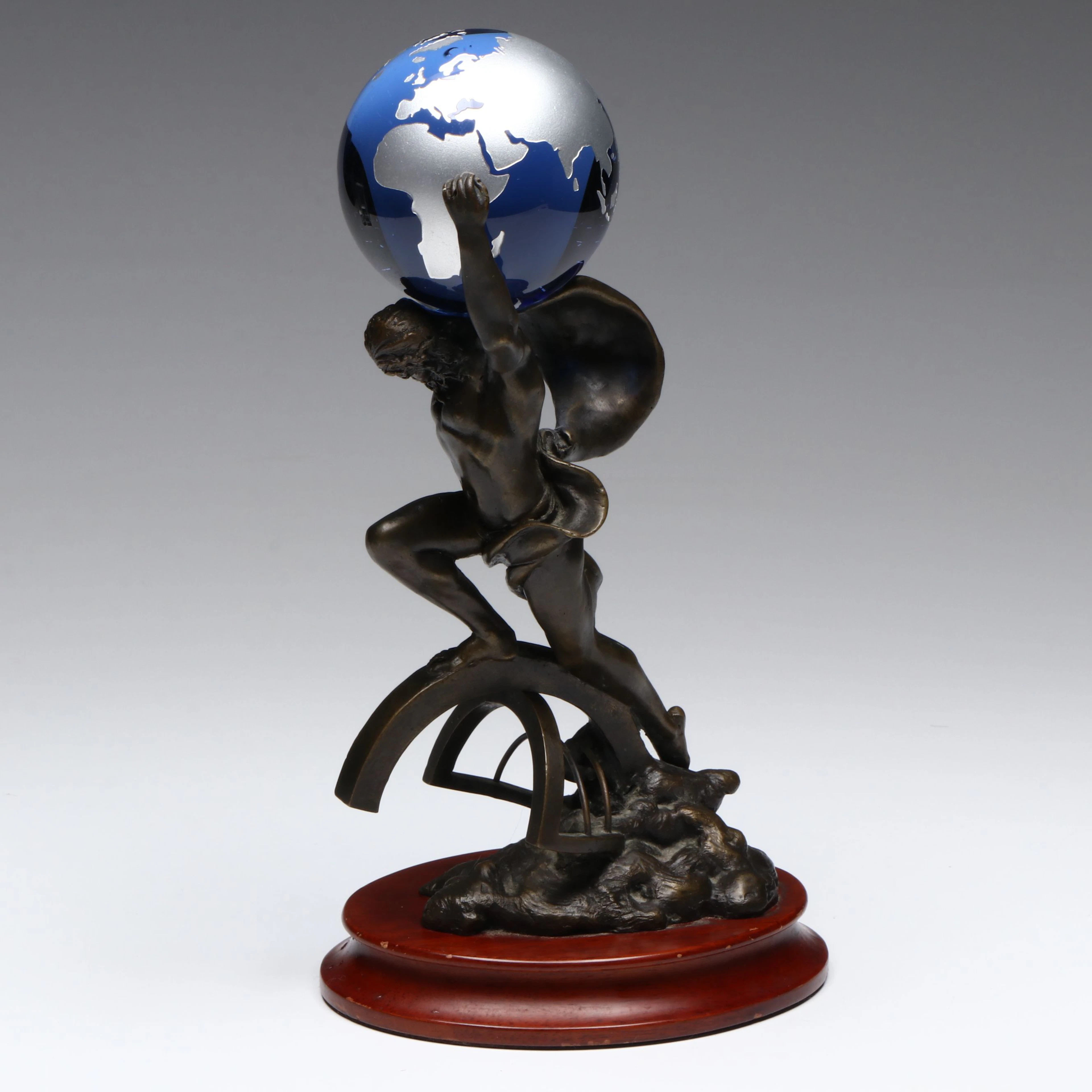 Stuart Mark Feldman "Atlas" Bronze Figurine with Glass Globe, 1990