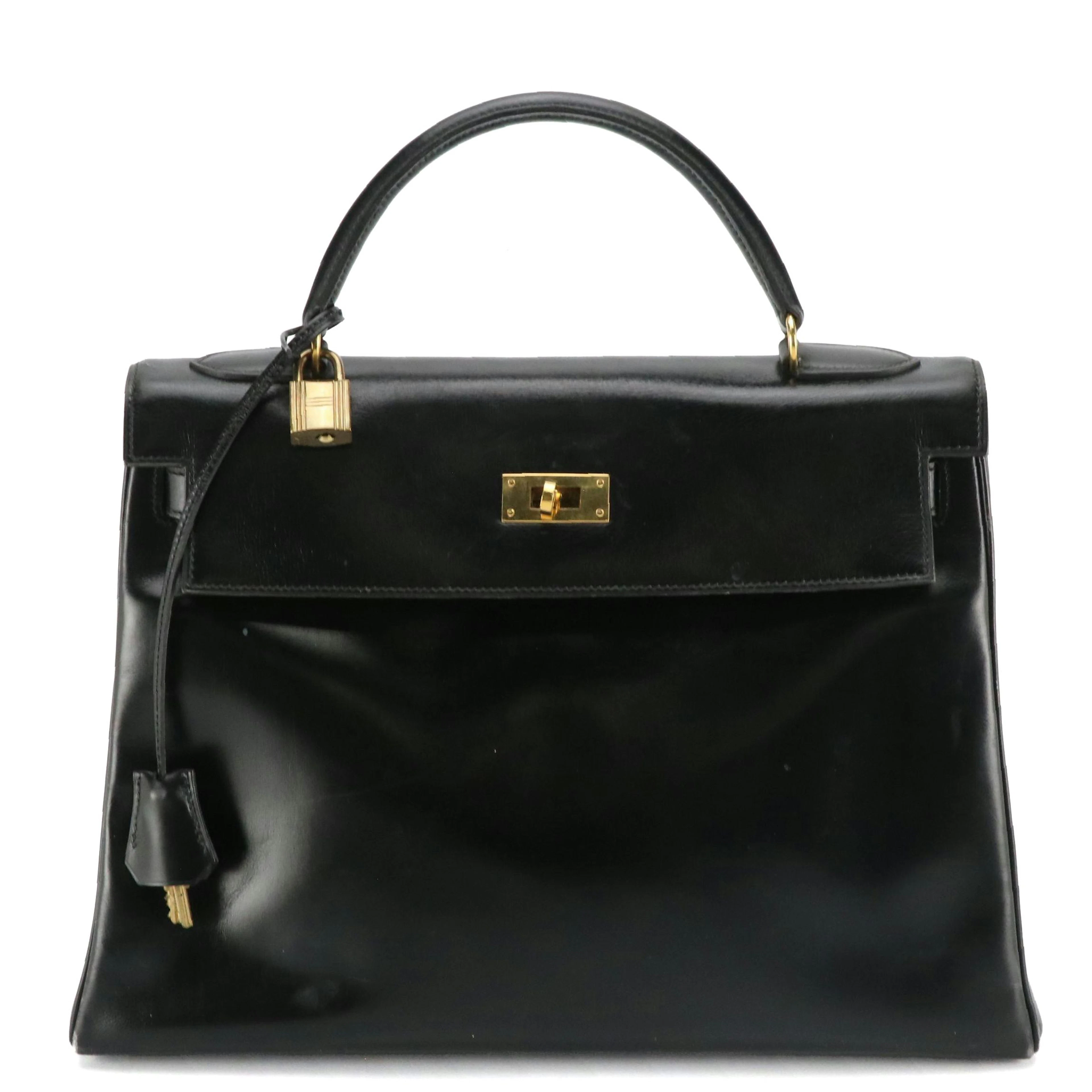 Hermès Kelly Retourne 32 Handbag in Black Box Calf Leather, 1970s