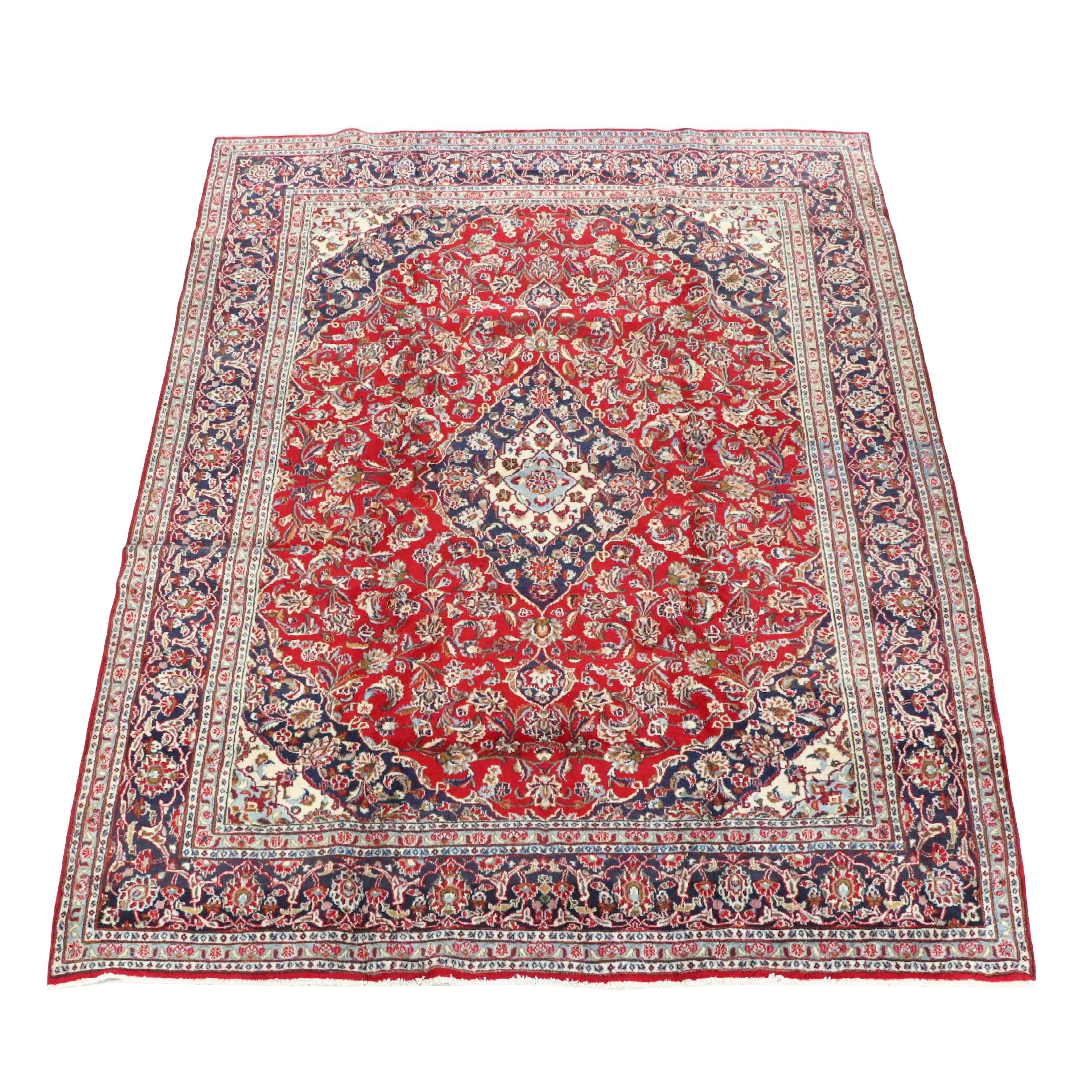 9'7 x 12'4 Hand-Knotted Persian Kashan Room-Sized Rug