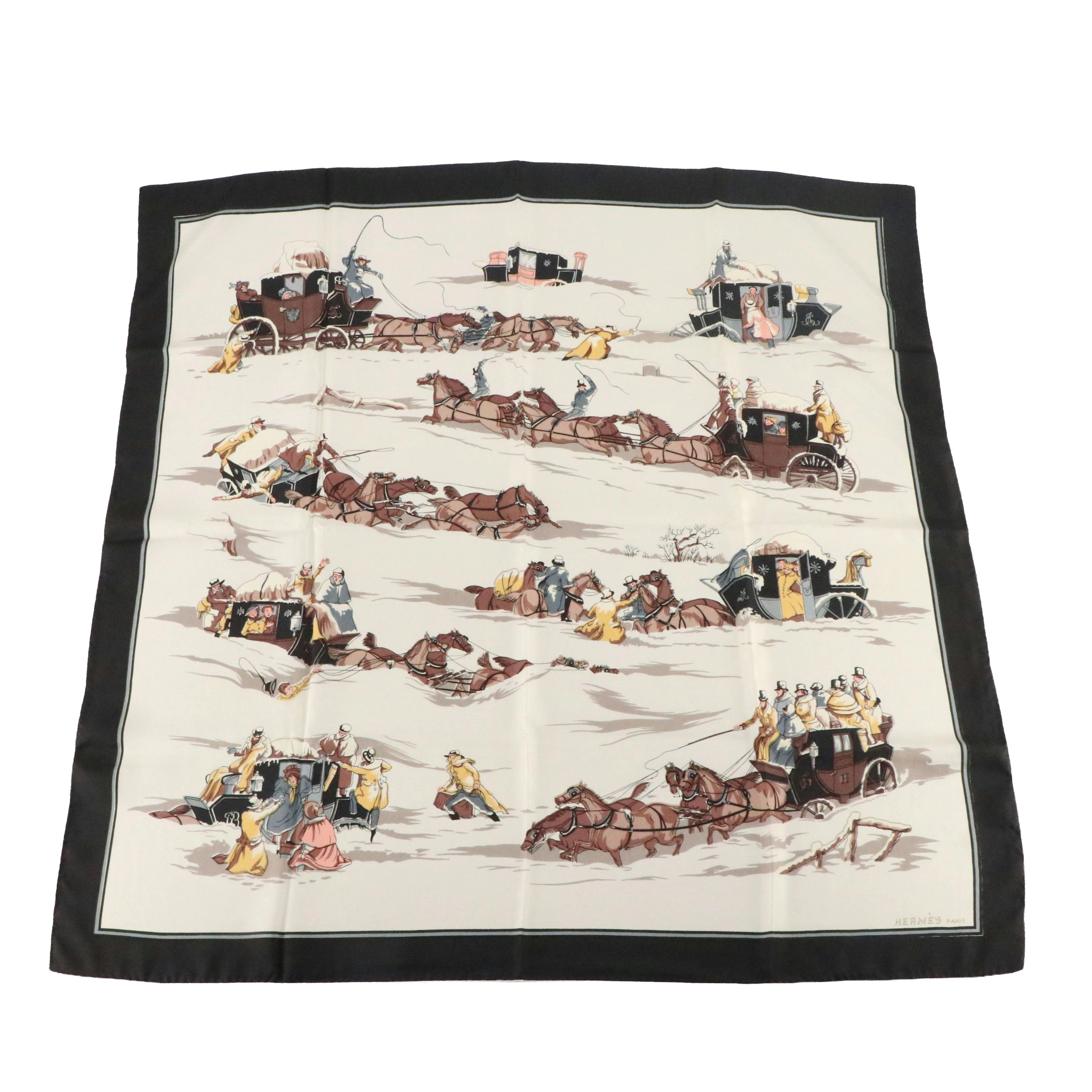 Hermès "Diligences Par Temps de Neige" Scarf 90 in Silk Twill with Box
