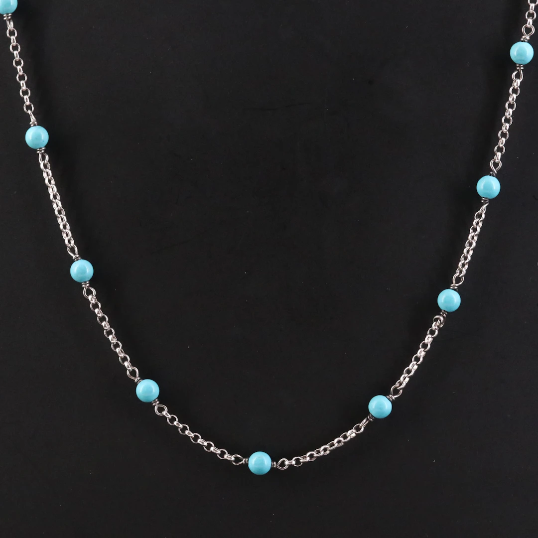 David Yurman Sterling and Turquoise Bead Station Necklace