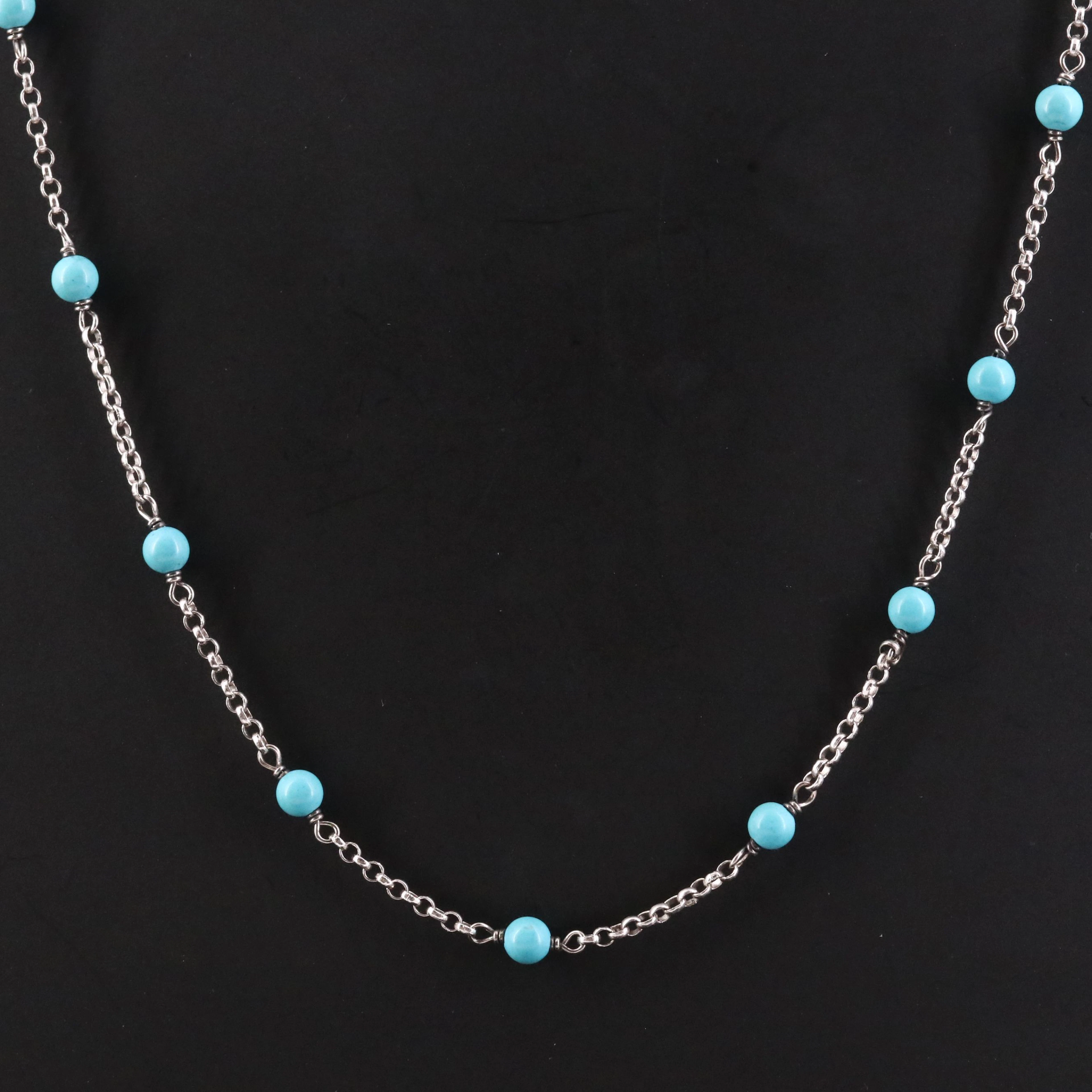 David Yurman Sterling and Turquoise Bead Station Necklace