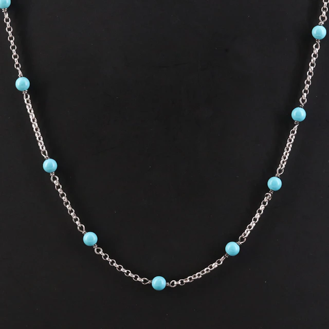 David Yurman Sterling and Turquoise Bead Station Necklace