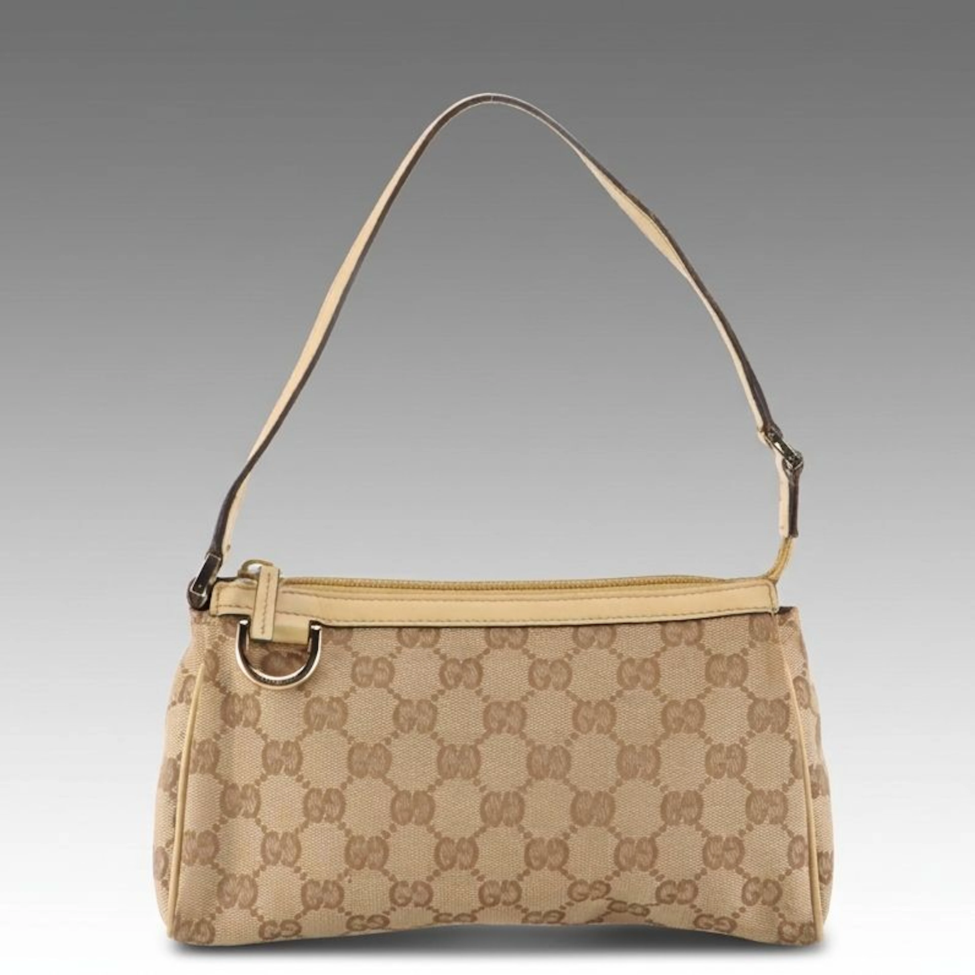 Gucci Abbey D-Ring Pochette in GG Canvas with Leather Trim