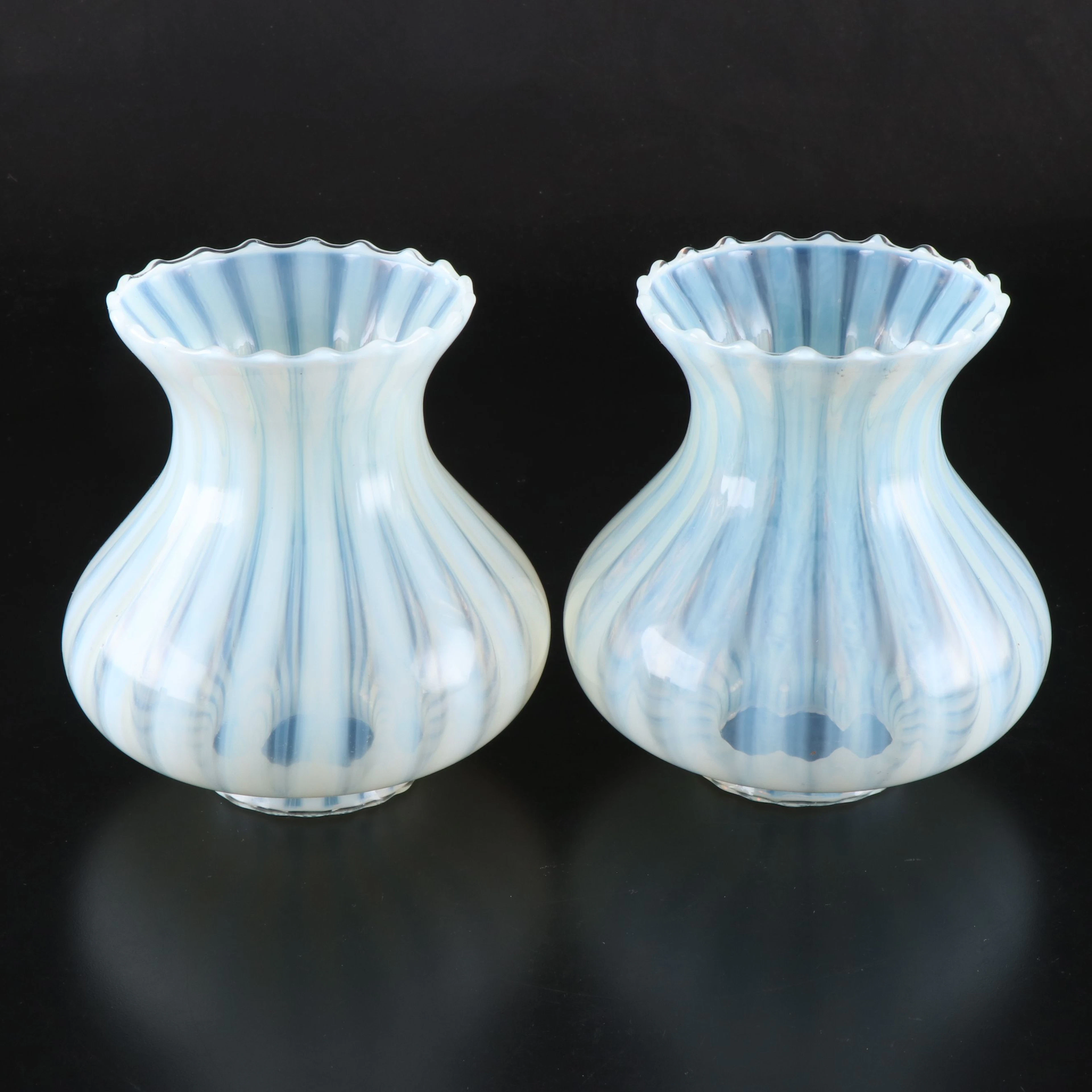 Mid-Century Ribbed Opalescent Glass Shades
