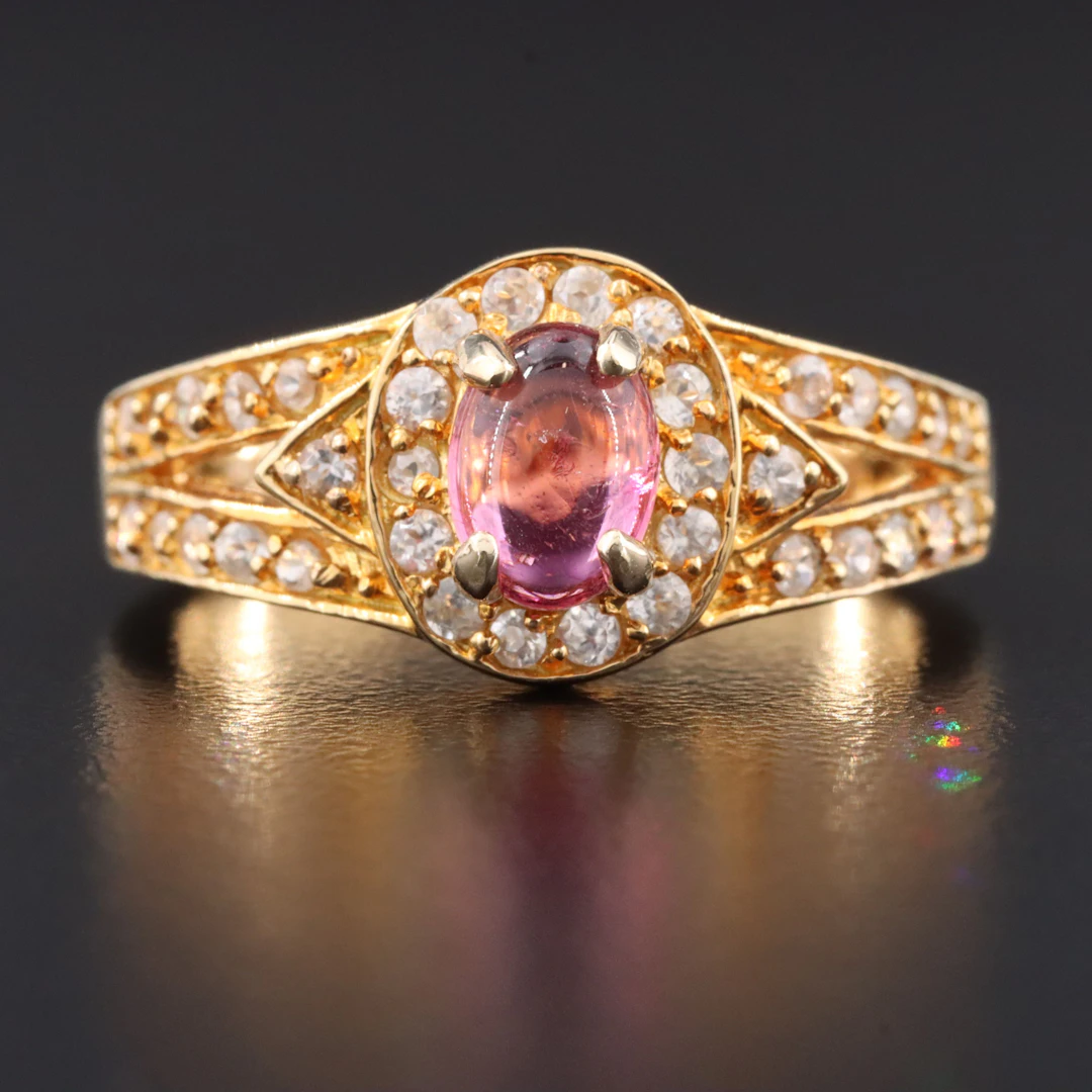 Sterling Tourmaline and Zircon Gold Tone Ring