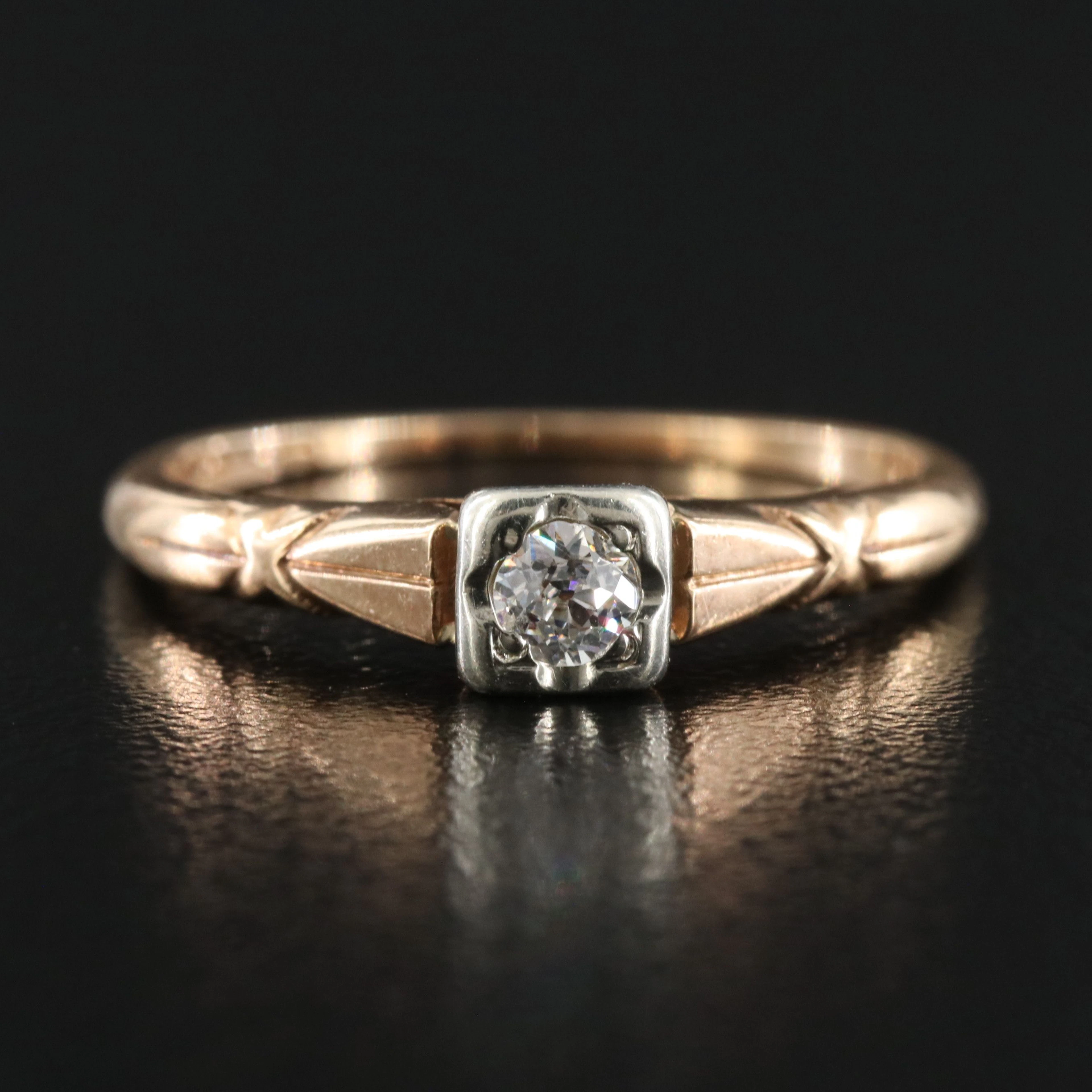 Vintage 14K and 18K 0.10 CT Diamond Solitaire Ring